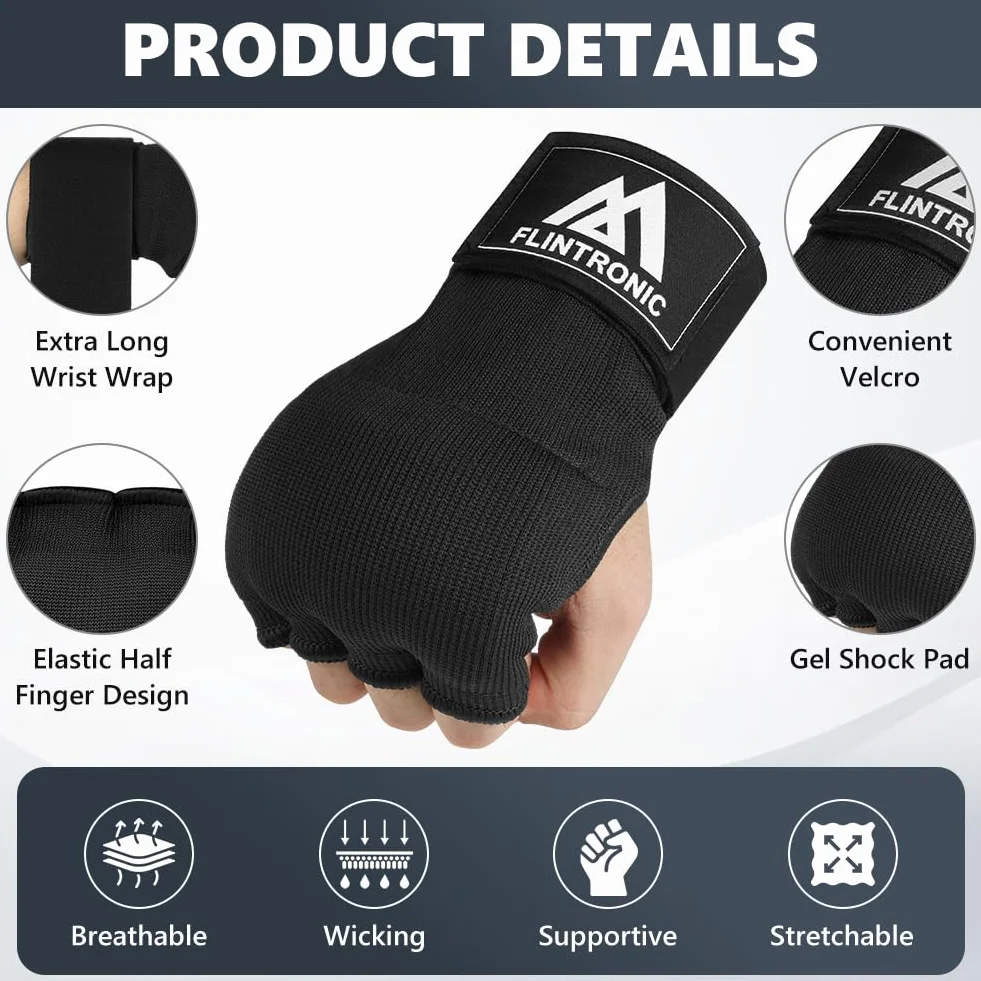Flintronic Guantes de Boxeo 95cm Correa de Muñeca Acolchado Protección para Manos Muay Thai MMA