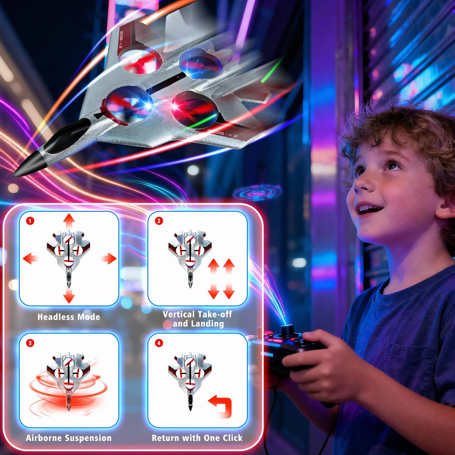 Ulikey Avión Teledirigido, 2.4 GHz Avión de Control Remoto, Aviones de Radiocontrol Niño, Recargabilidad Modelo de Aviones Control Remoto, Aviónes RC Juguete con Luz LED para Principiantes Niños