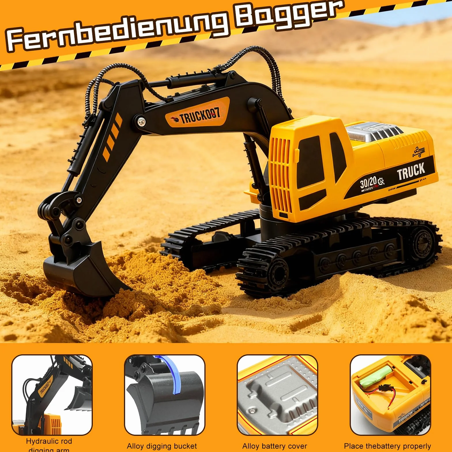 2,4 GHz Excavadora Teledirigido,1:24 Excavadora Juguete Teledirigido,Excavadora Control Remoto,Grua Teledirigi-da,Gruas de Juguete,con Luces y Música,Juguet Construcción Regalo Cumpleaños (C)