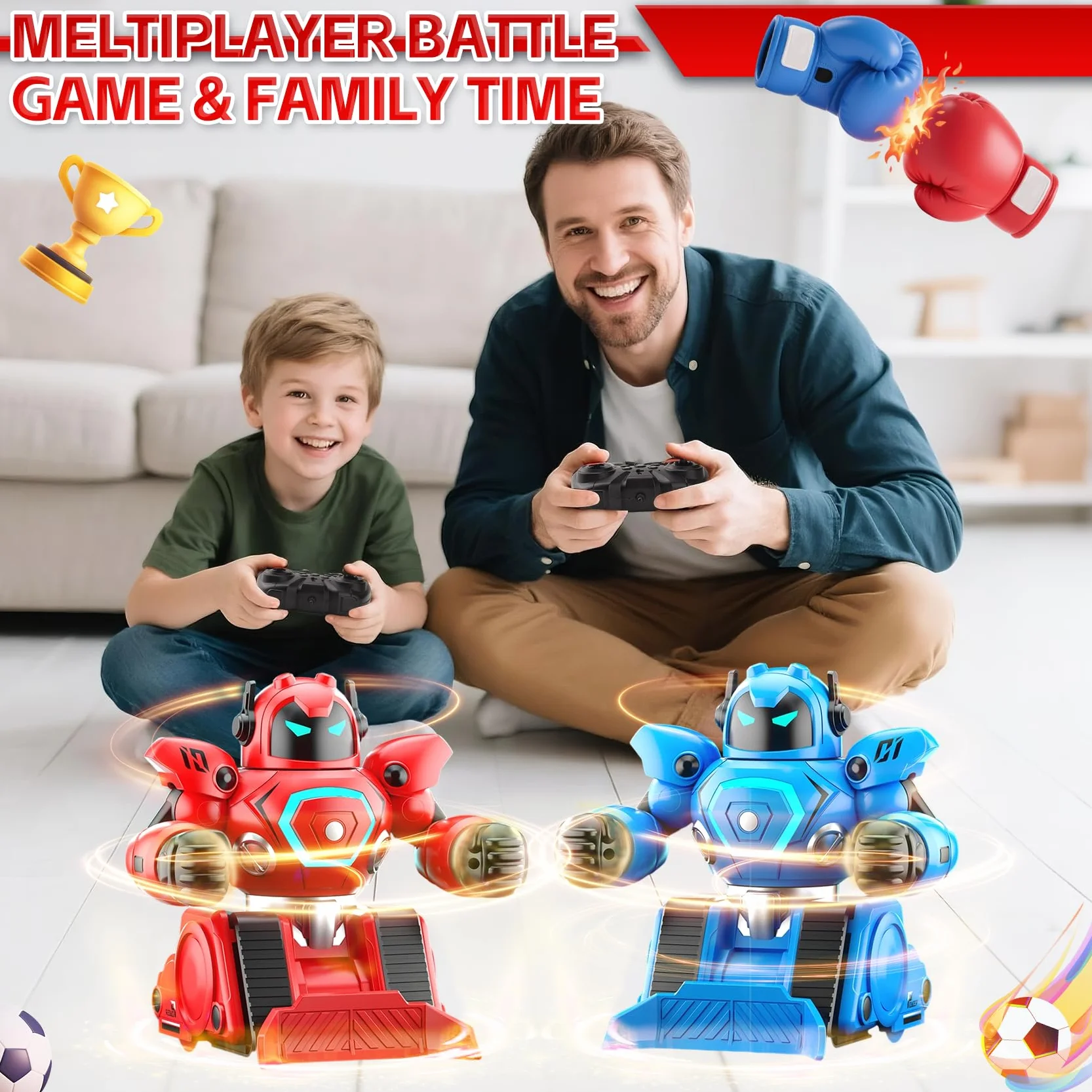 2 Robots Teledirigidos, Juguete RC Robot de Combate con Modo Boxeo & Fútbol, Luz y Sonido, Recargables, Robots de Combate Regalo Niño a Partir de 6 Años