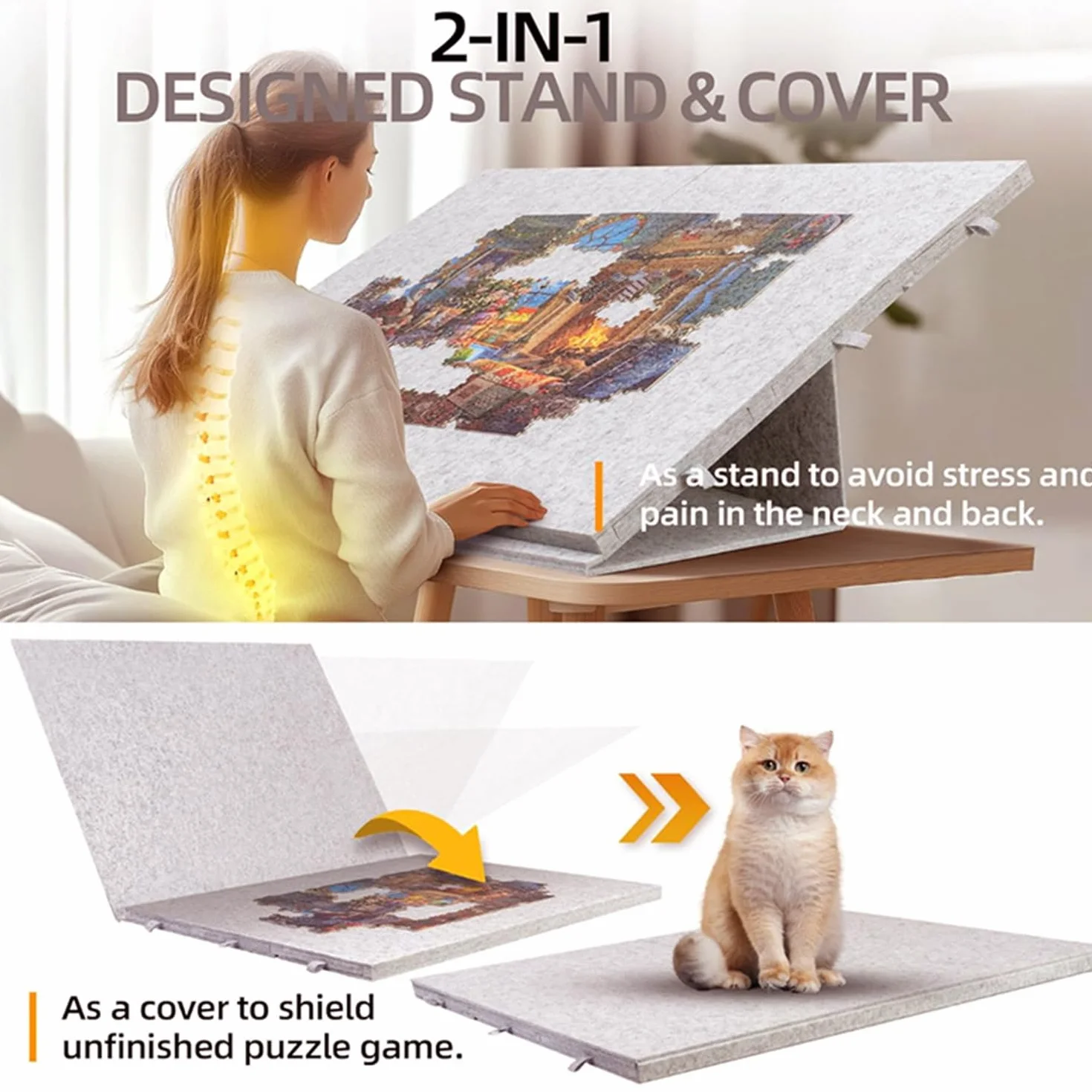 Tavola Pieghevole Per Puzzle Con Supporto e Copertina 2 In 1,Mesa Rompecabezas De 1000 Piezas,Tablero Portátil Con 6 Cajones,Placa De Cubierta Plegable,Fieltro Ligero,Para Adultos y Niños,Kaki