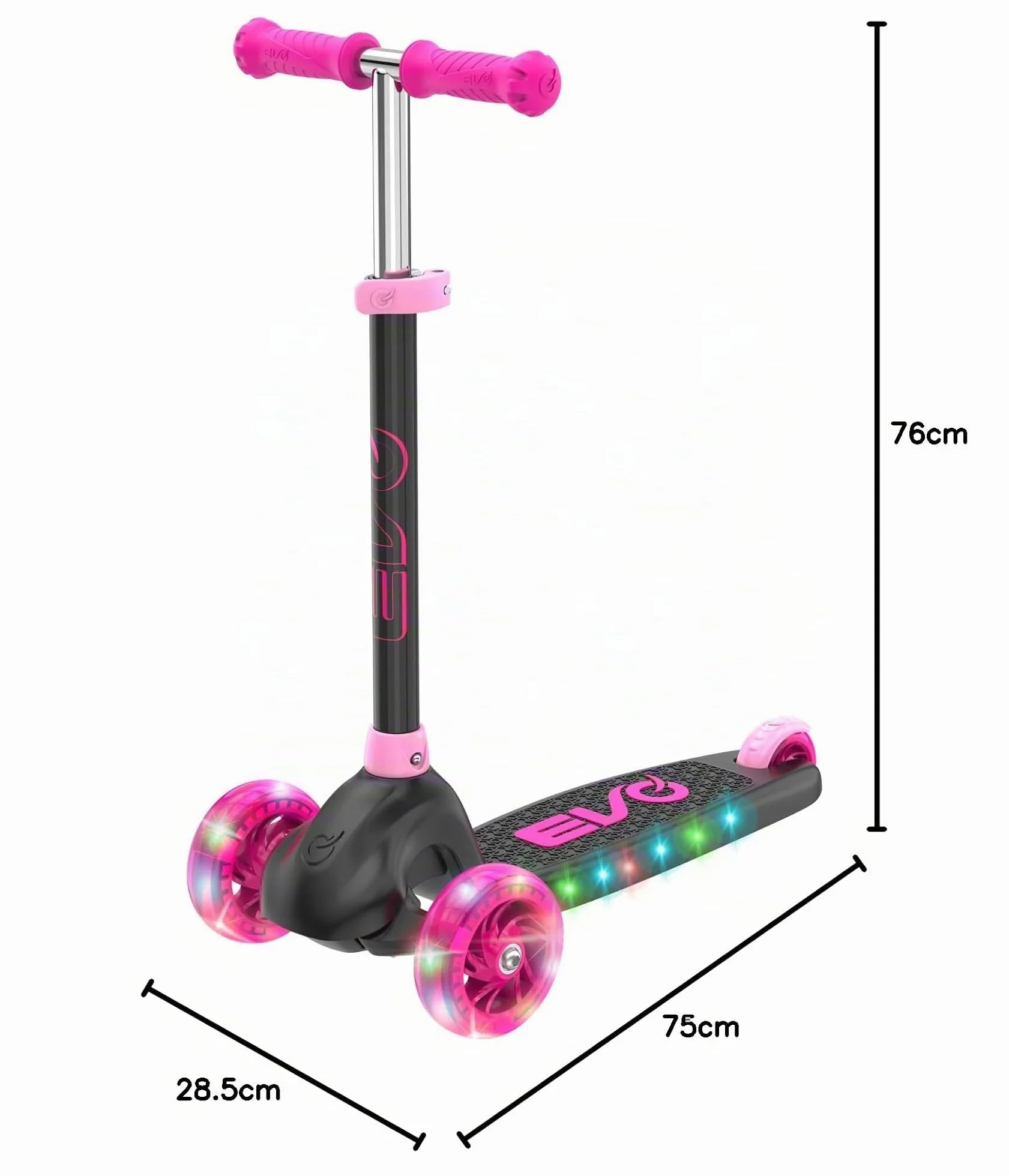 EVO Eclipse - Patinete iluminado de 3 ruedas | Patinete de empuje para niños con altura de mango ajustable | Scooter de altura de mango ajustable para niños y niñas | Patinete para niños de 3 a 12
