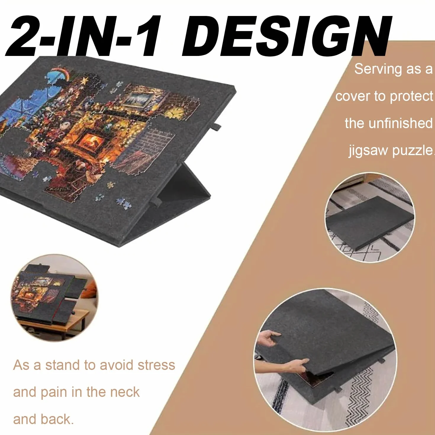 Tapete Puzzle 1000 Piezas，Mesa Puzzle，Tablero de Rompecabezas Inclinable con Soporte y Cubierta Diseñados 2 en 1, Mesas Inclinable con 6 Cajones para Ahorrar Espacio,Gris Claro (Gris Oscuro)
