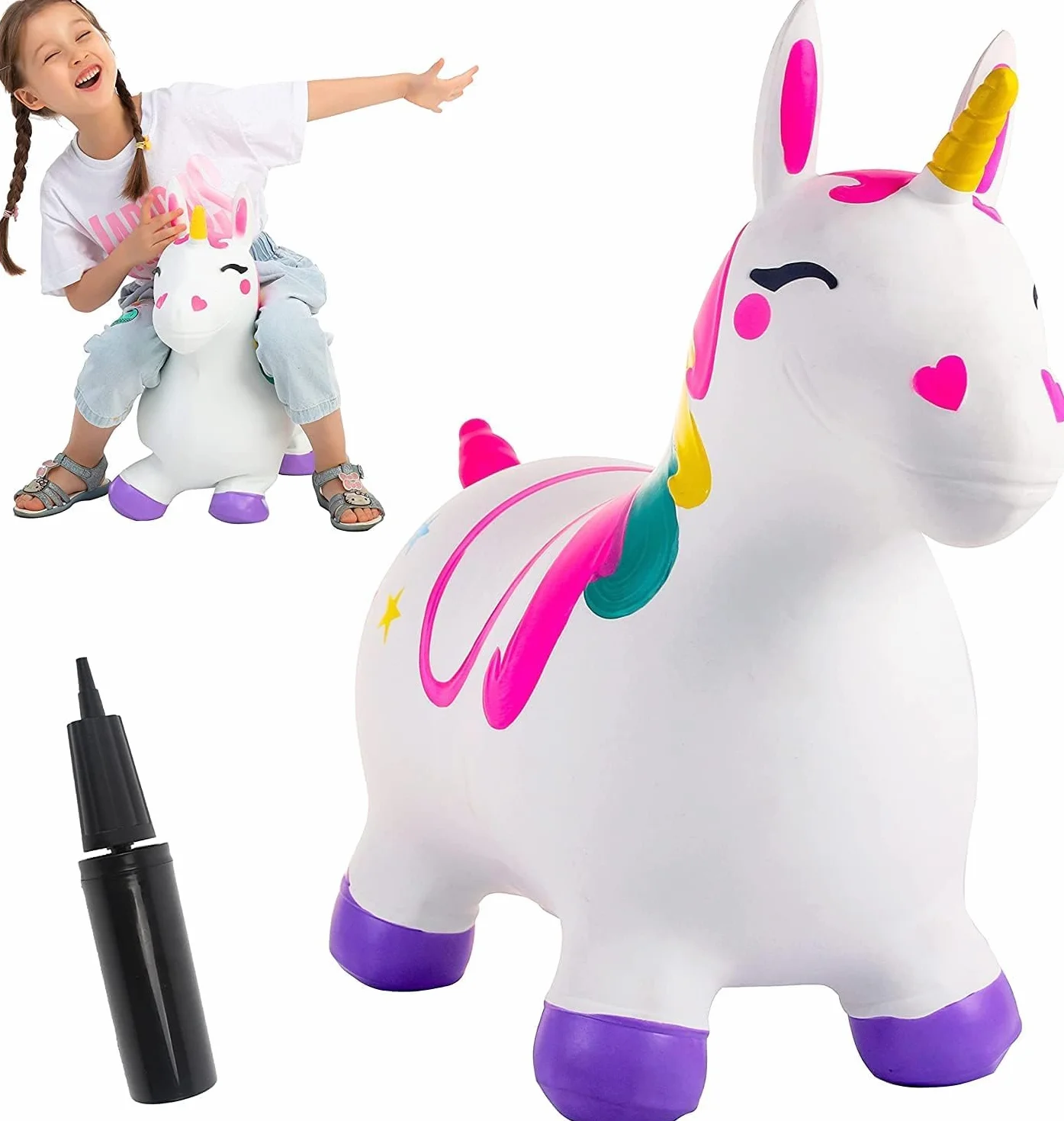 JOYIN Unicorn Bouncy Horse Kids Ride On Toy, Hopper Unicornio, Hopping Animal Toy for Toddlers Boys Girls Indoor Outdoor Bouncing Riding Activities