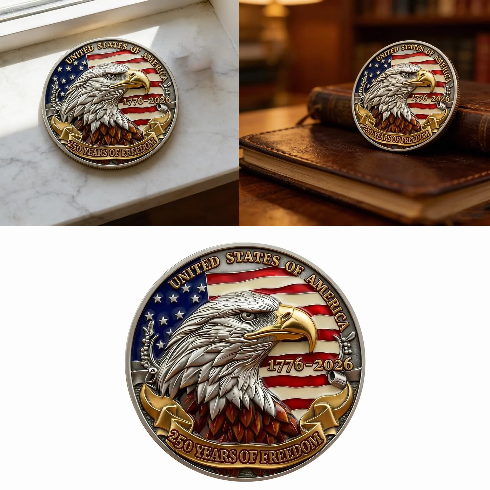 Moneda de artefacto histórico que conmemora los 250 años de independencia de Estados Unidos con emblemas nacionales, medallas coleccionables de regalo de EE. UU