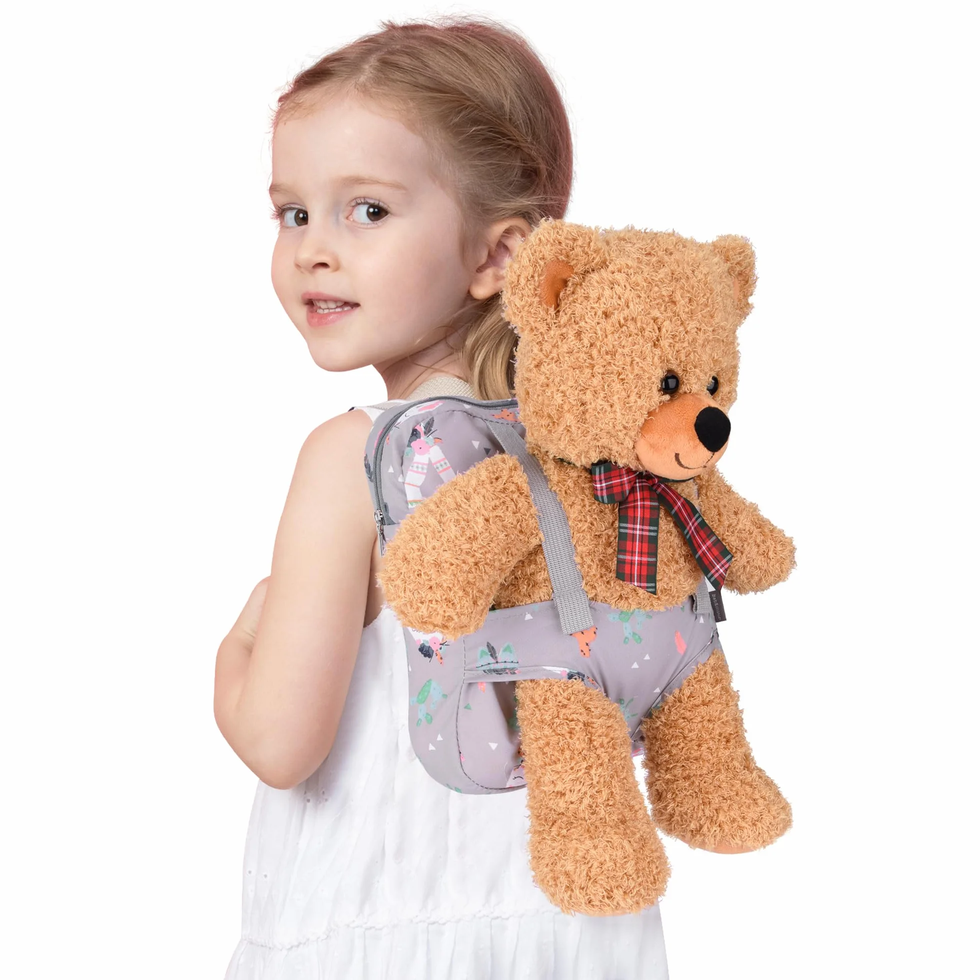 Bebamour mochila porta muñecas 100% algodón infantil Gris Animales