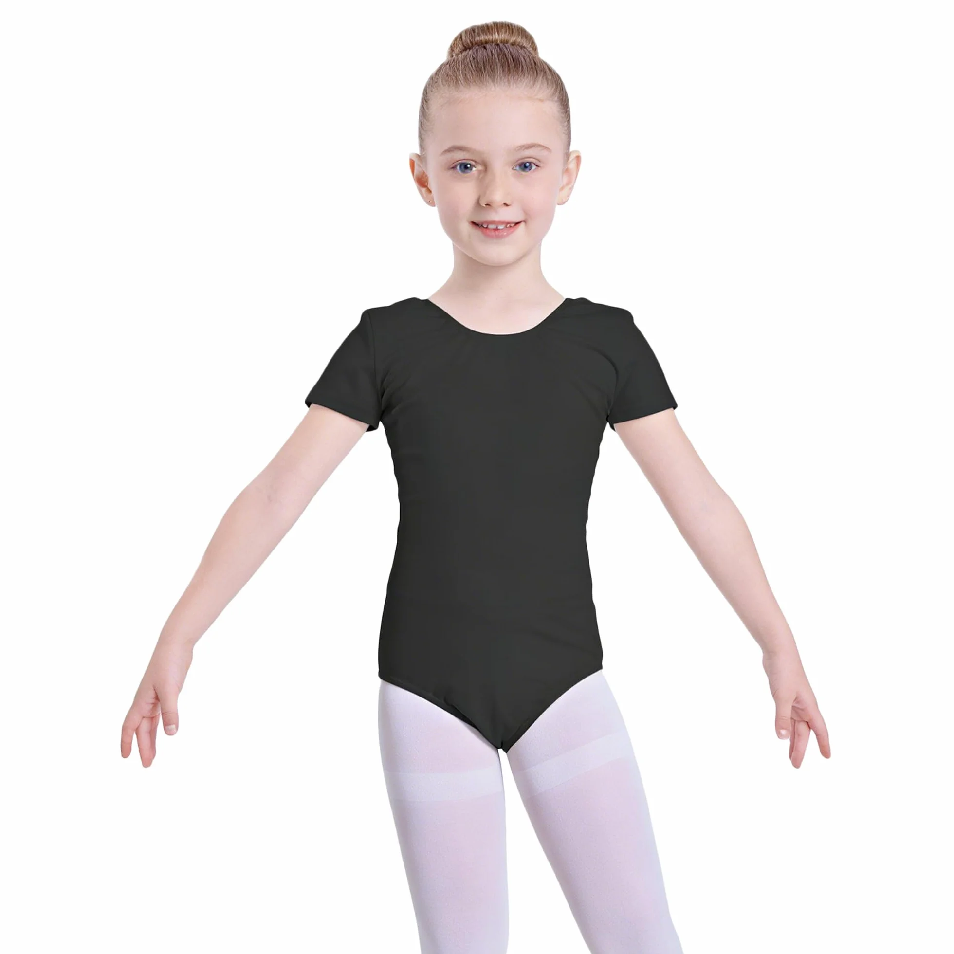Carnavalife Maillot Ballet Niña Manga Corta Leotardo Danza Infantil Body Gimnasia Rítmica Negro Rosa Blanco