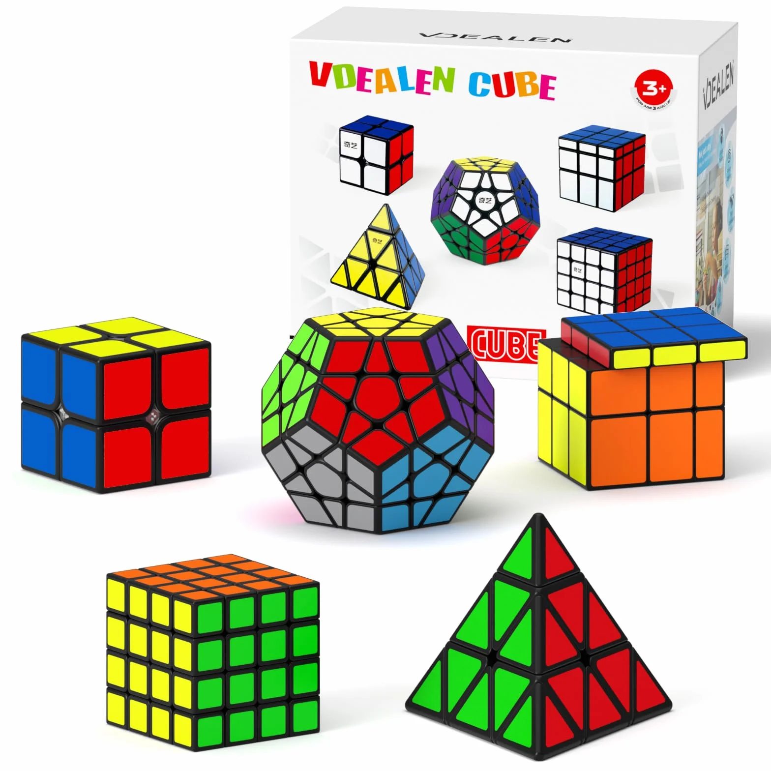 Vdealen Cubos de Velocidad,Juego de Cubos de Velocidad de 2x2 4x4 Pirámide Megaminx Mirror Cube Smooth Pegatinas,Cubo Mágico Liso Colección de Rompecabezas