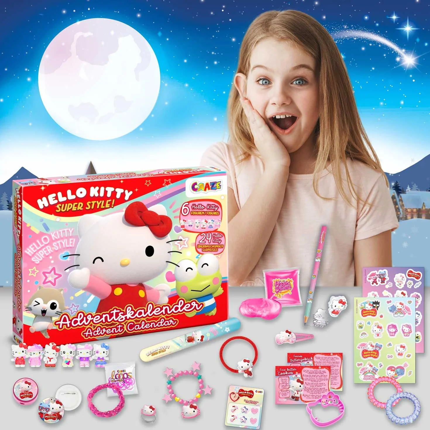 CRAZE Hello Kitty Calendario de Adviento con Juguetes y Accesorios para Niños y Niñas - Calendario de Navidad con 24 Sorpresas de Hello Kitty
