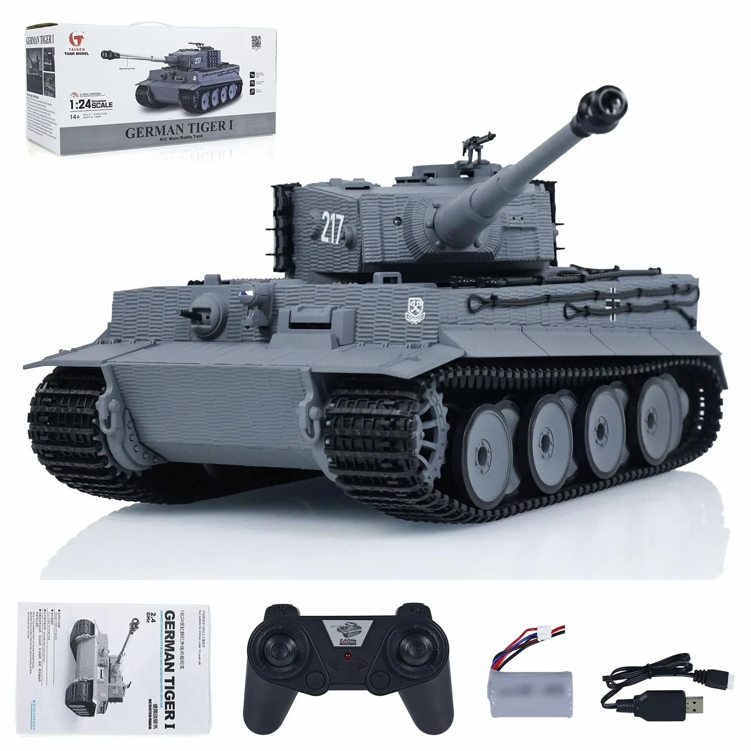 Taigen 1/24 Tanque RC RC Tank Tanque de Batalla RC Tiger I Control Remoto Tanques Militares Combate Infrarrojos