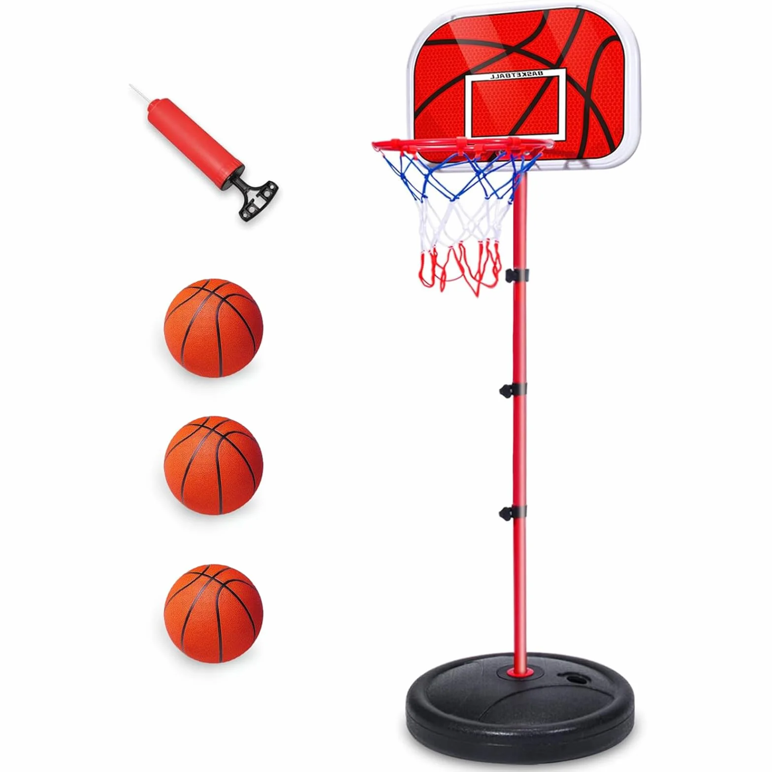 Canasta Baloncesto Infantil Regulable 50-150 cm con 3 Pelotas + Bomba - Canasta Basket Niños 3-8 Años para Exterior/Interior - Ideal Exteriores, Jardín, Interior