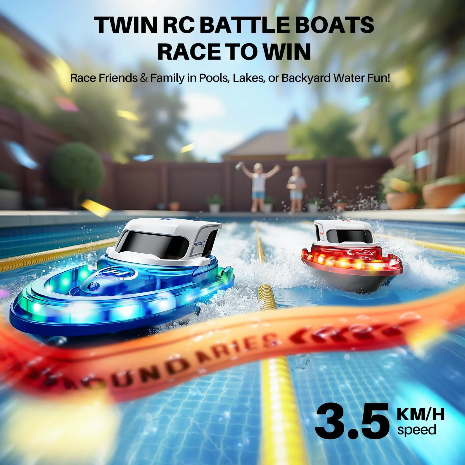 SYMA Juego de 2 botes teledirigidos para niños de 8 a 12 años, barcos de carreras RC con LED y spray de agua, 20 min por barco, 40 min en total, juguete para piscina y lago, regalo para niños y niñas