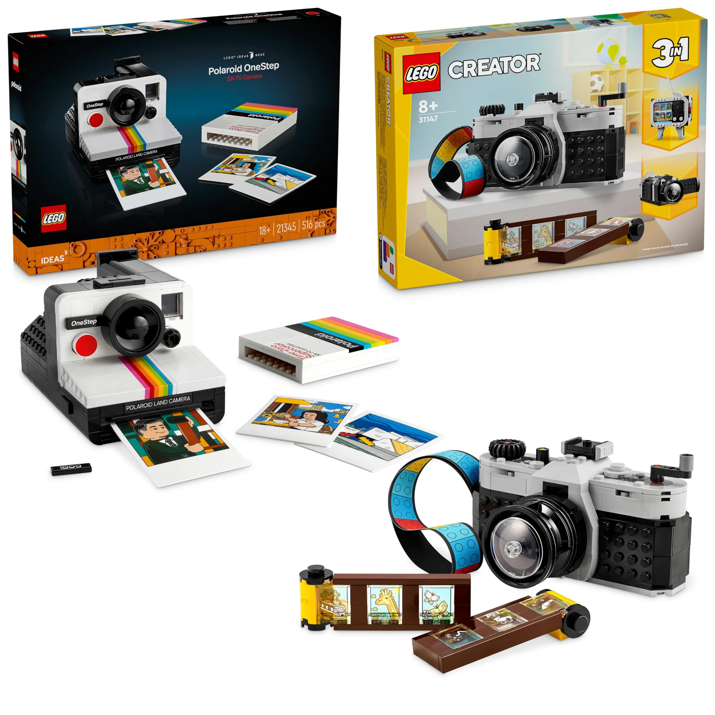 LEGO Lote Fotografía Incluye: Ideas Cámara Polaroid OneStep SX-70 (21345) Maqueta para Adultos y Creator 3 en 1 Cámara Retro (31147) de Juguete para Niños y Niñas de 8 Años o Más, Regalo Fotógrafos