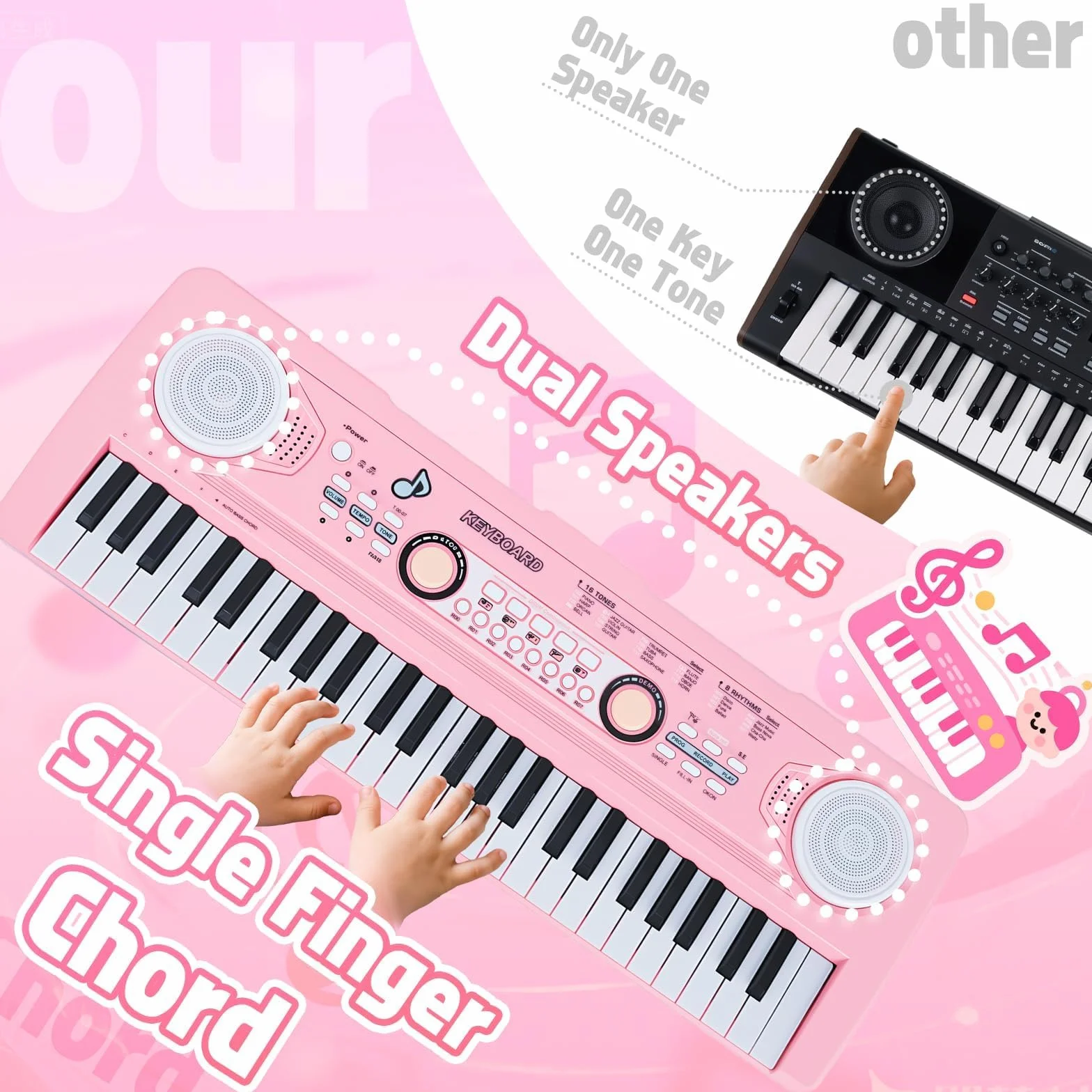 Piano Teclado Infantil Juguetes para Edades 3-5 49 Teclas Teclados Electrónicos con Micrófono Juguete Musical Regalos para Niños y Niñas de 3 4 5 6 7 Años