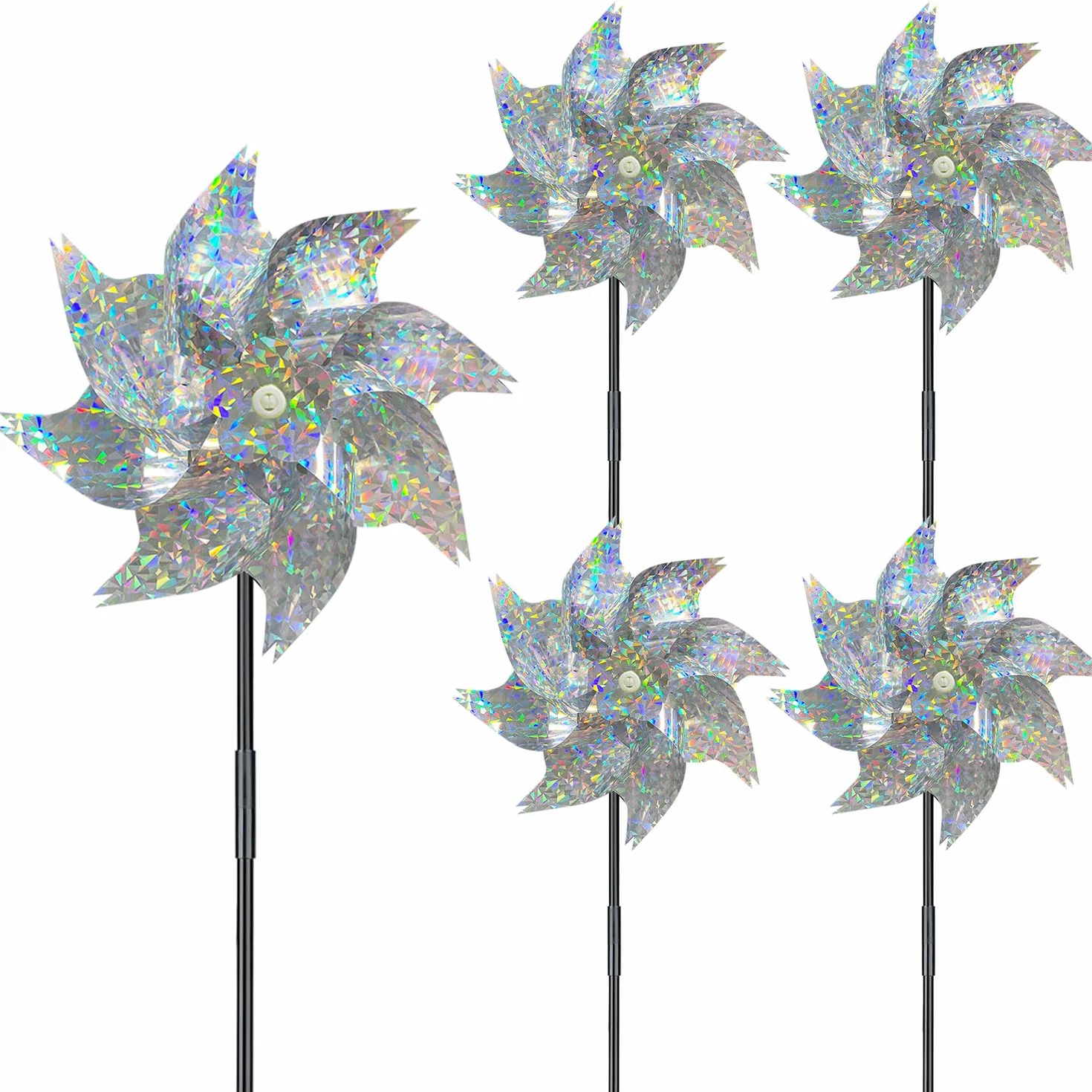 ERBO 5 molinillos de viento, antipalomas para balcón, molinillo de viento, jardín, ruedas reflectantes, espantapájaros para balcón, jardín, patio, huerto (plata)