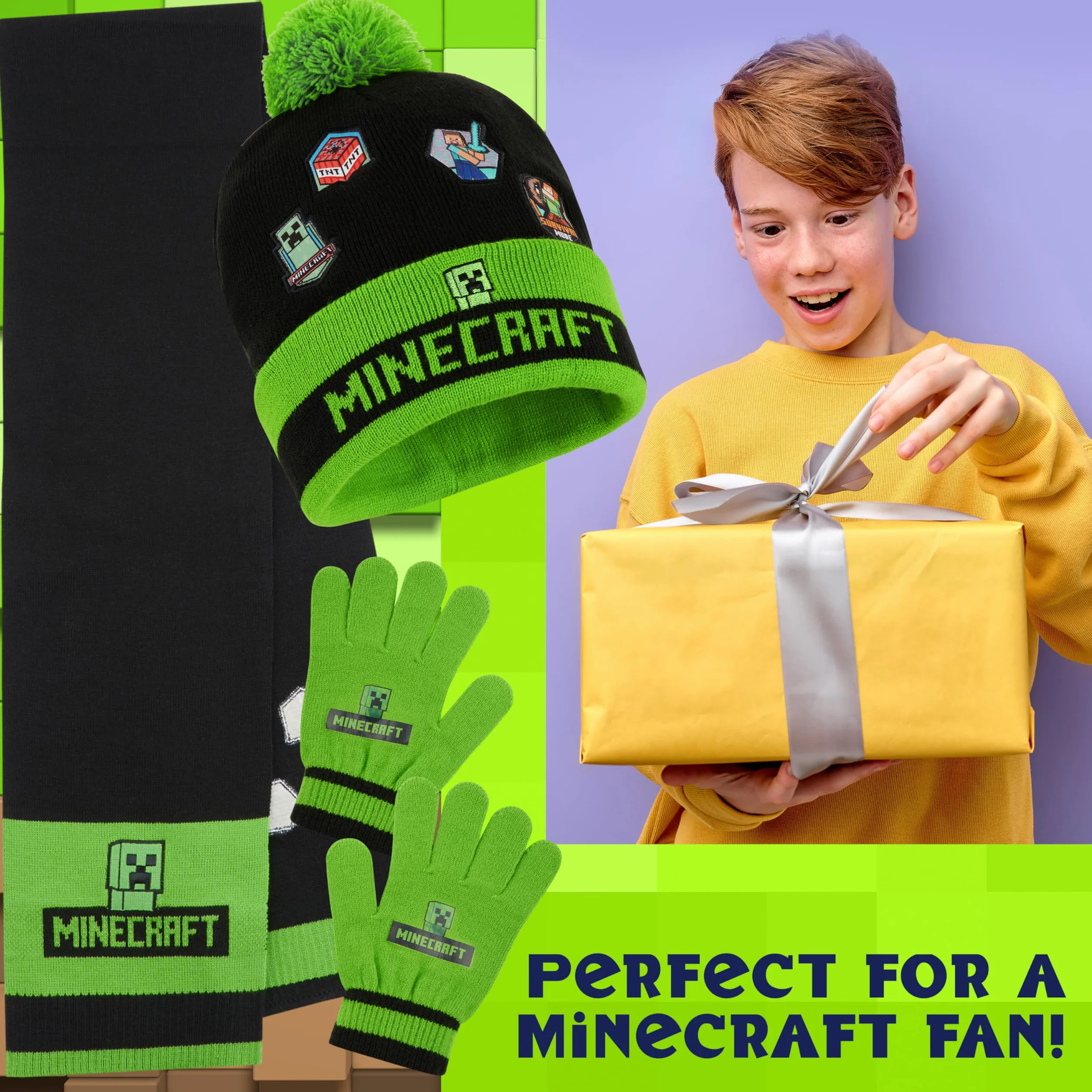 Minecraft Gorro Invierno Set 2-3 Piezas Gorro Pompón Guantes Bufanda Accesorios Regalos Niños