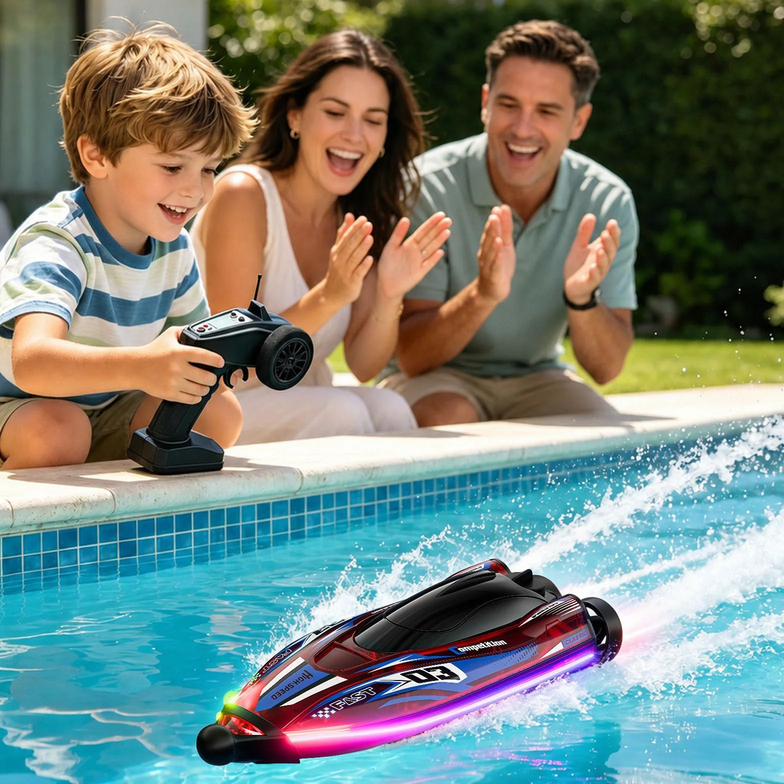 Barco Control Remoto Velocidad 25 Km/H, Receta Automática De 360°,Barco Rc Luces Led, Resistente A Golpes Y Resistente A La Impermeabilización, Radiocontrolado 2,4 Ghz, Juguete Acuático Ideal Para