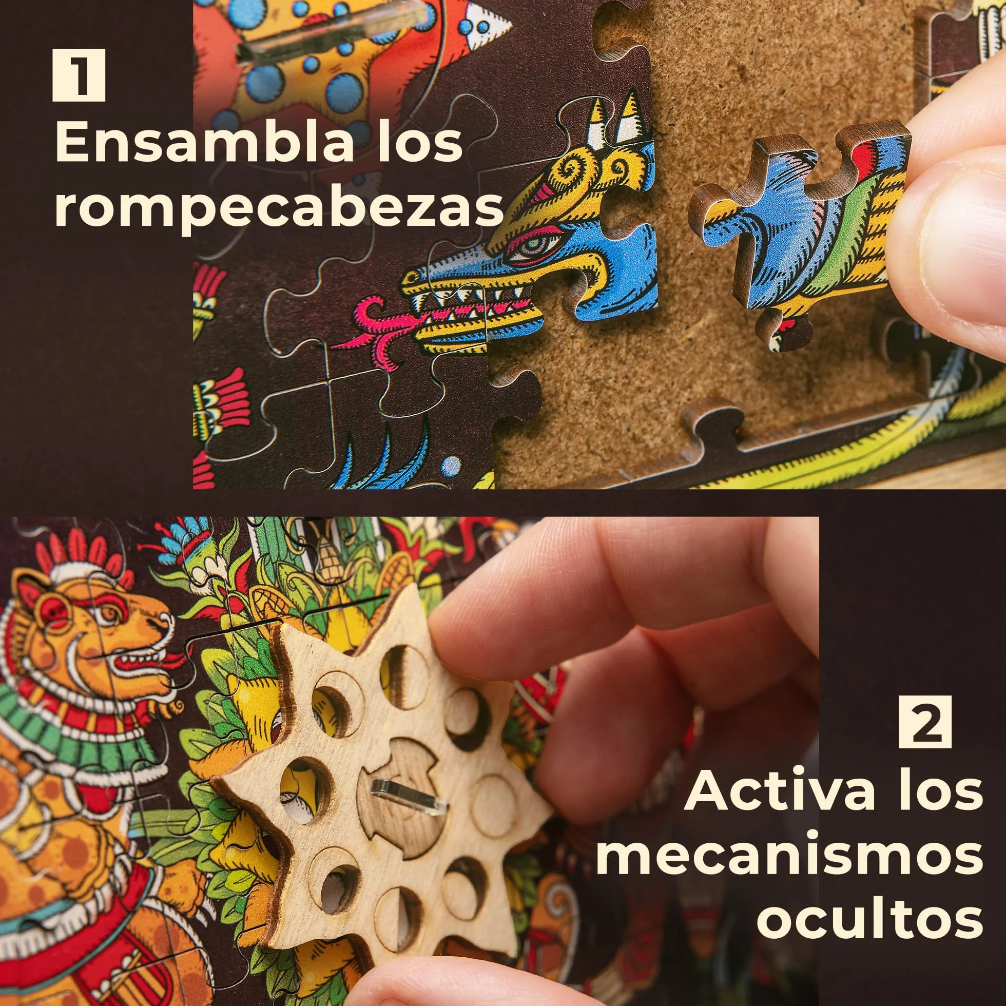 iDventure Cluepuzzle Pirámide de Sol - Juego de Escape Room con rompecabezas de Jigsaw - Puzzle de madera 3D - Caja de regalo - Cofre del tesoro - Caja de rompecabezas secuencial para adultos - Regalo