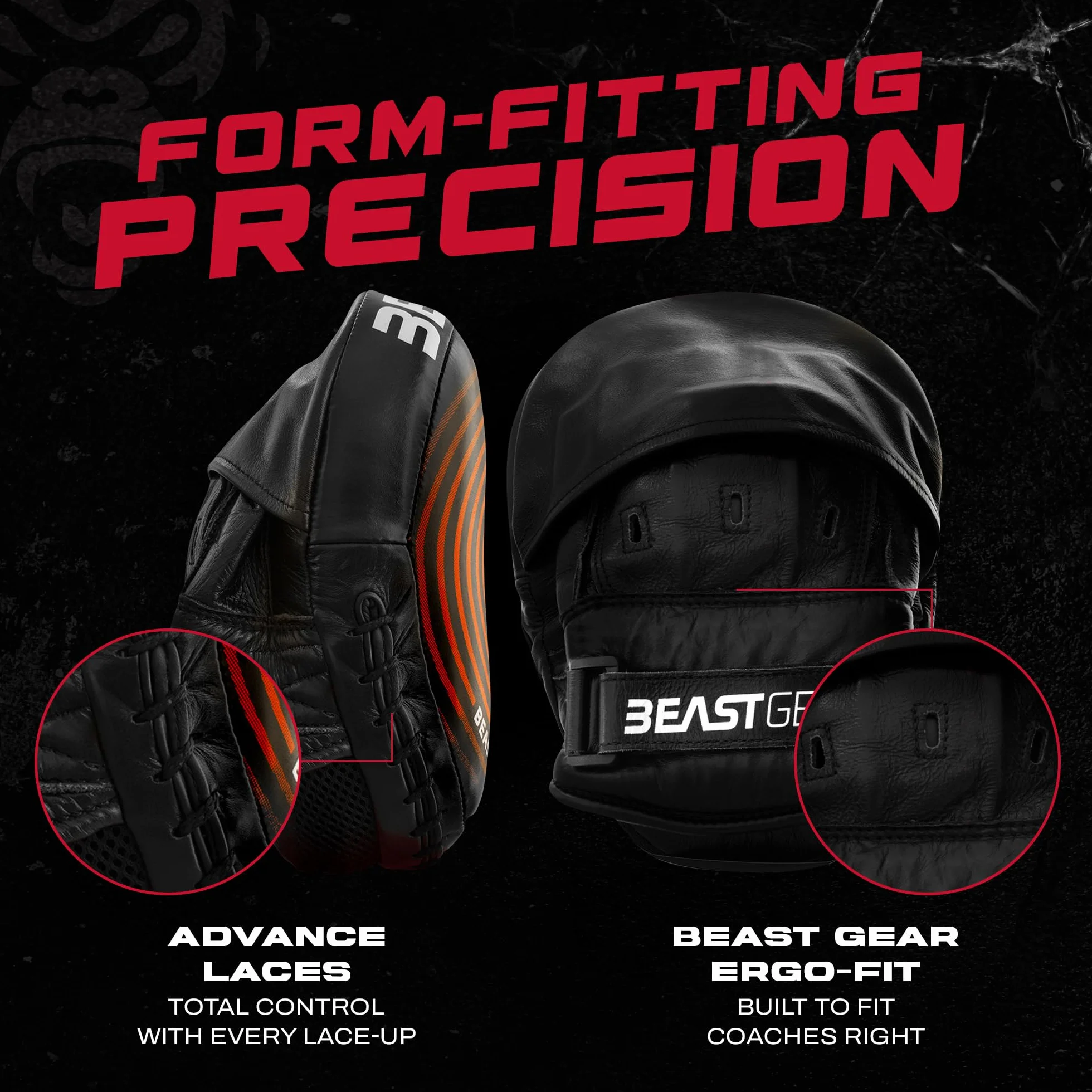 Beast Gear Almohadillas de boxeo de piel de vaca auténtica, diseño curvado con soporte de muñeca para MMA, Kickboxing y Muay Thai
