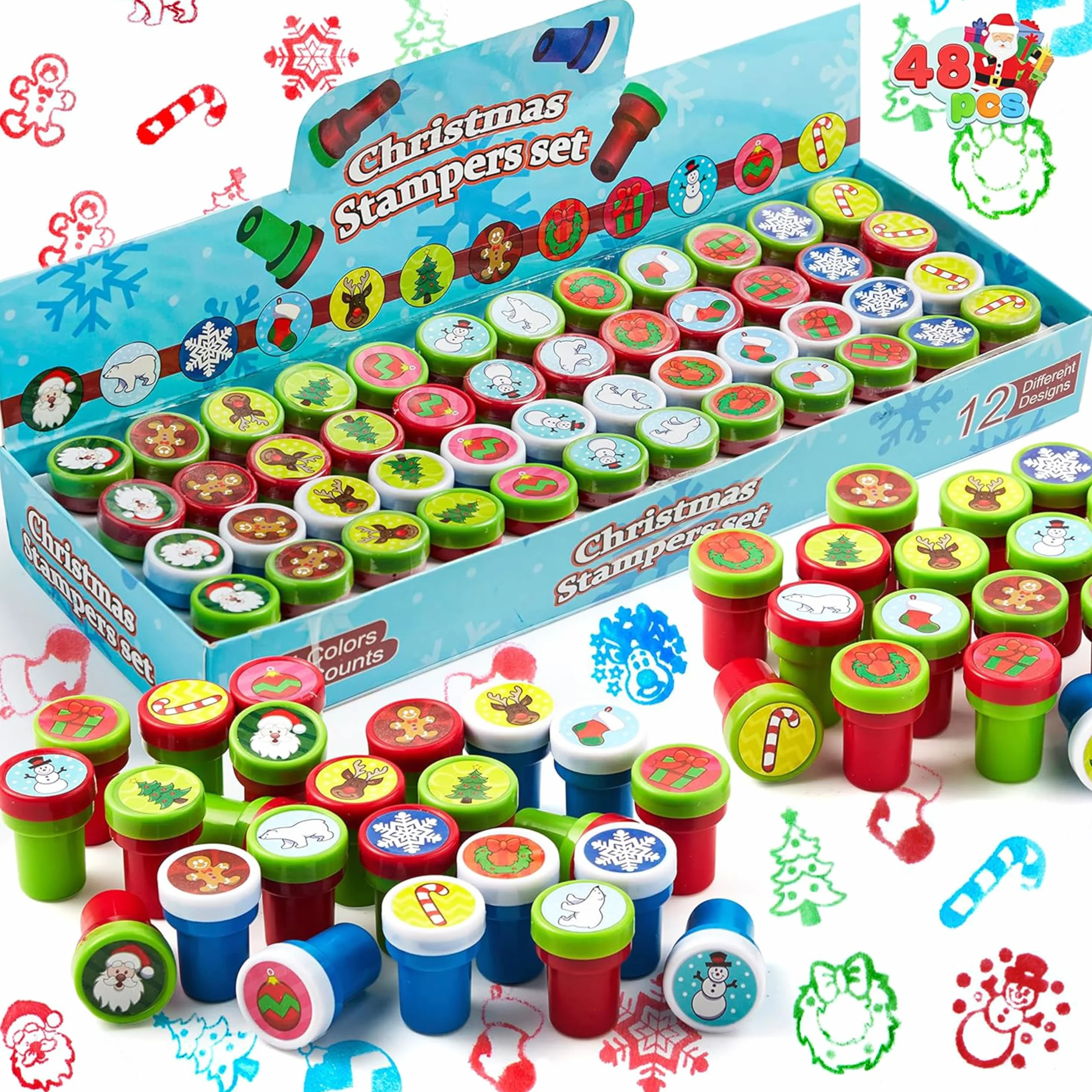 JOYIN Sellos Navidad para Niños 48pcs Sellos para Favor de Fiesta Infantil Premios Escolares Regalo de Cumpleaños