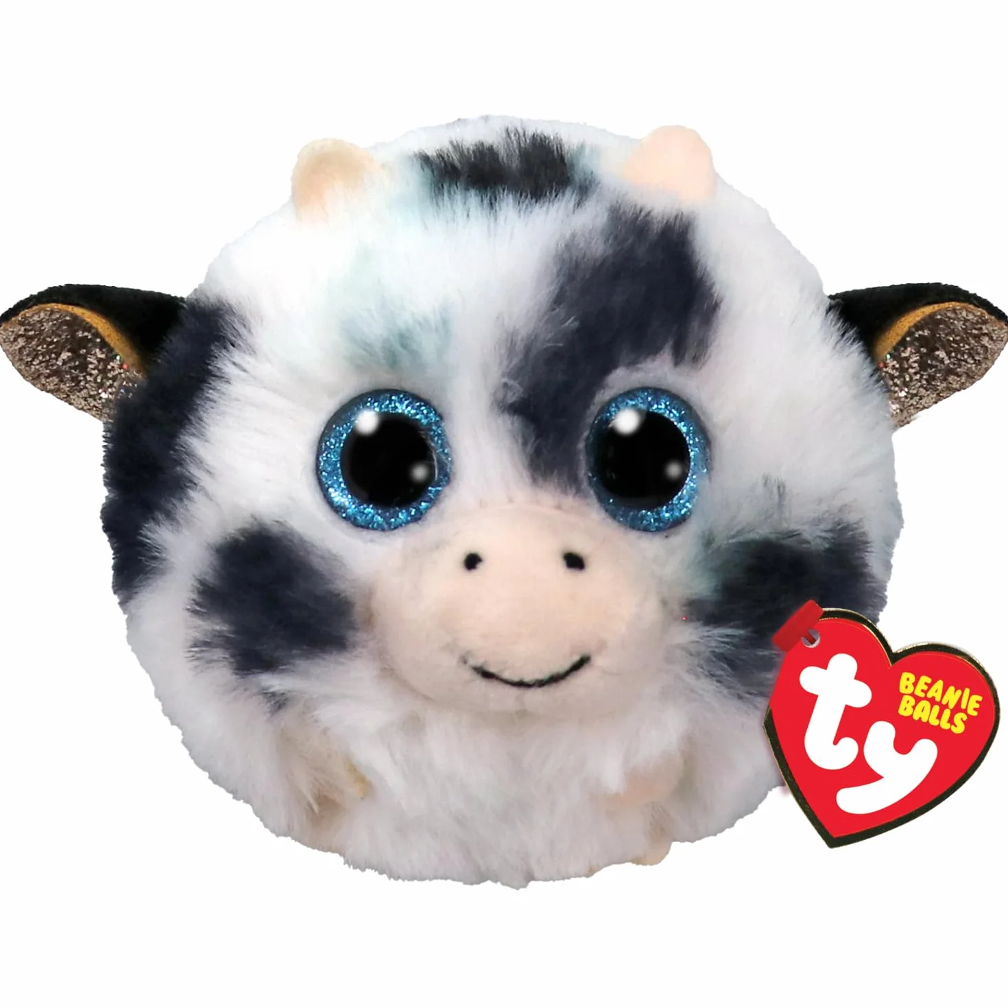 Ty Beanie Balls Moophy - Vaca con Ojos Azules Brillantes, Animales de Peluche Suaves y Redondos para coleccionar, 10 cm, T42556