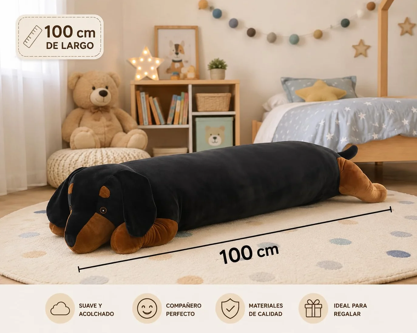 Oso de Peluche Gigante 100 cm – Peluche XXL Súper Suave Perro Negro