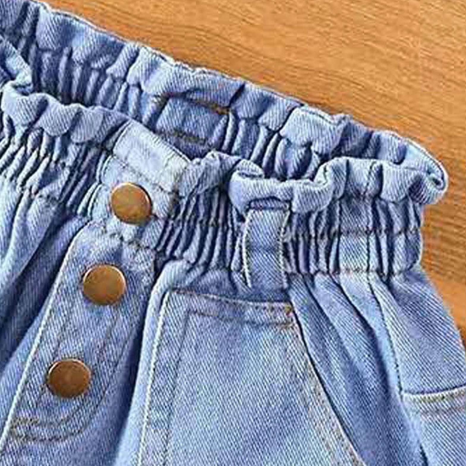 Pantalones Cortos Vaqueros Niñas 3 Botones Verano Ligero Sesión Fotos Recién Nacido