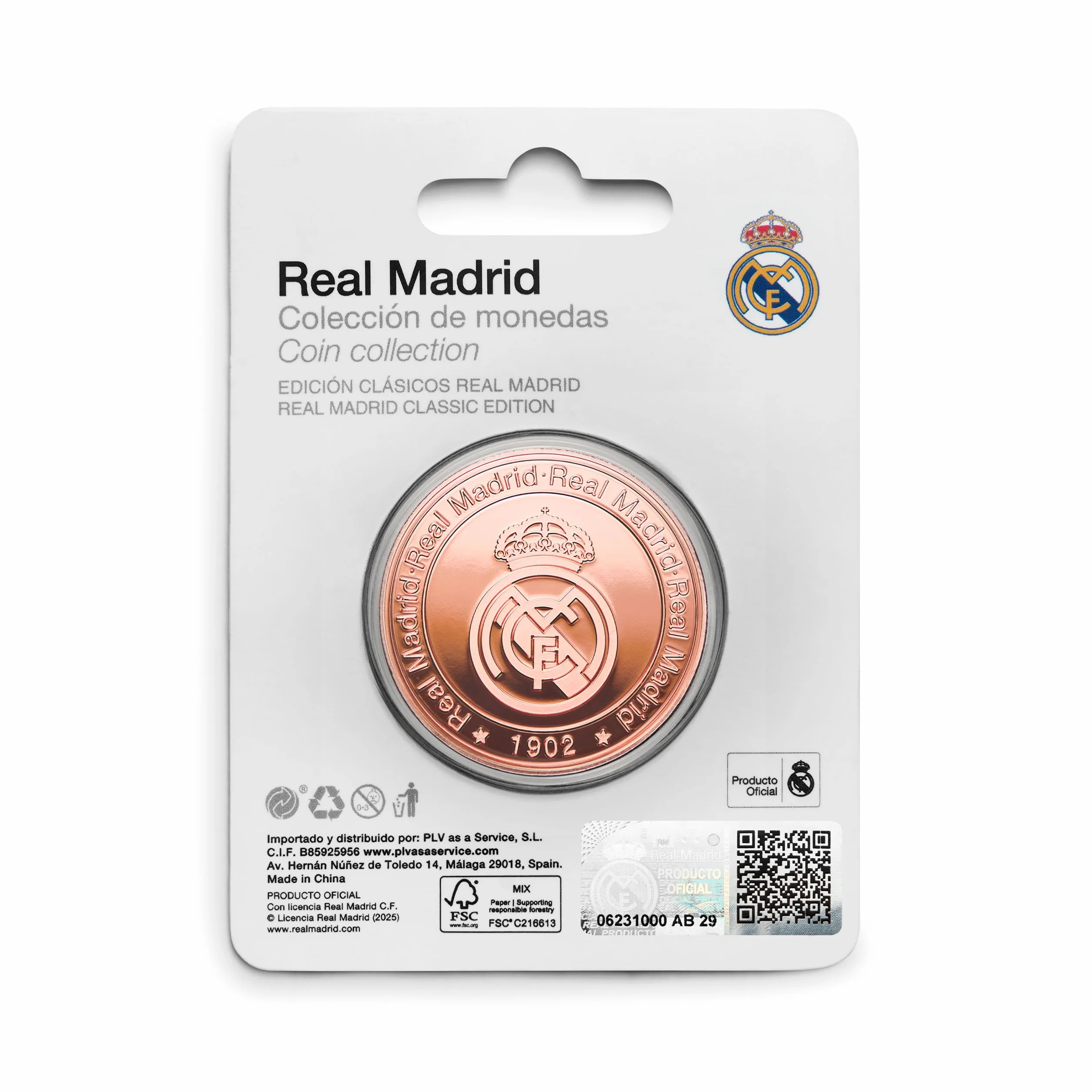 Real Madrid - Moneda edición Especial con Escudo y año de su fundación 1902 - Coleccionable - Cobre - Producto Oficial