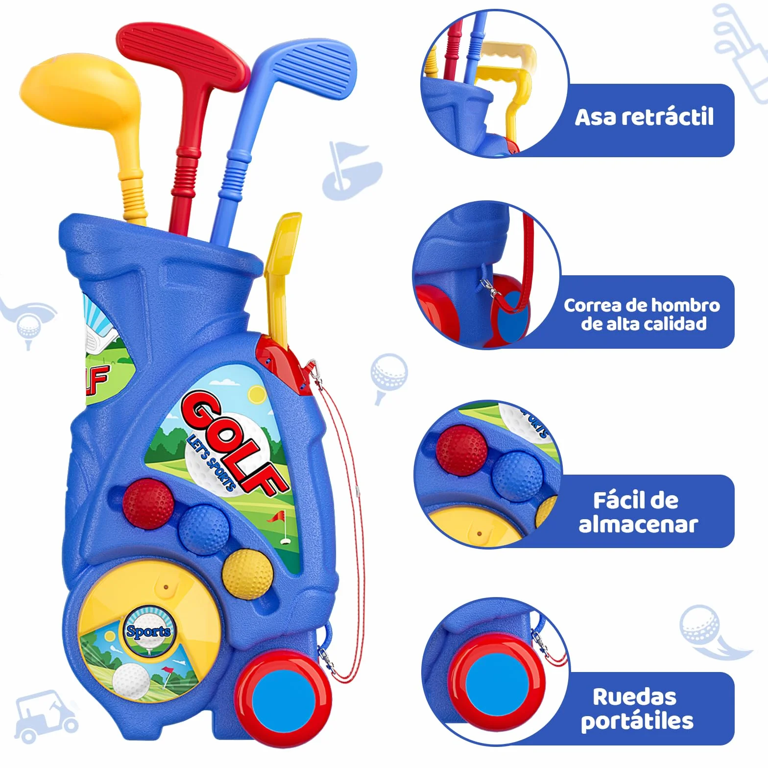 Naxudcoo Juguetes Niños 2 3 4 Año: Juego de Golf con Carrito Mejorado y Correa para Hombrero, Juguete Educativo para Interior y Exterior, Regalo Ideal para Cumpleaños, Navidad (Azul)