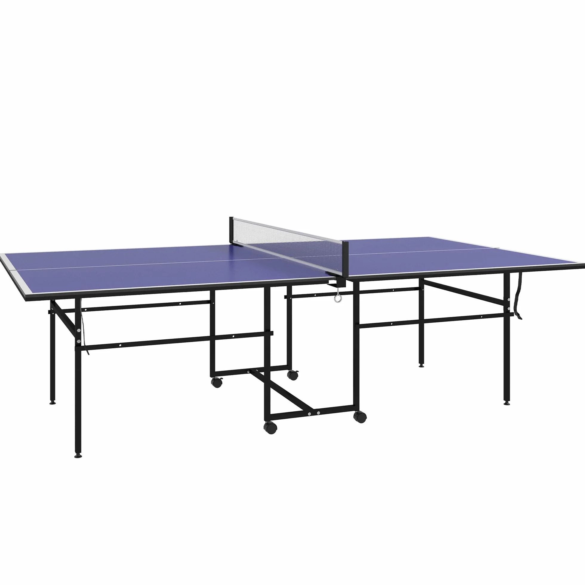 SPORTNOW Mesa de Ping-Pong Plegable Profesional 274x152,5x75,5 cm con 4 Ruedas, 2 Palas, Red y 3 Pelotas Azul