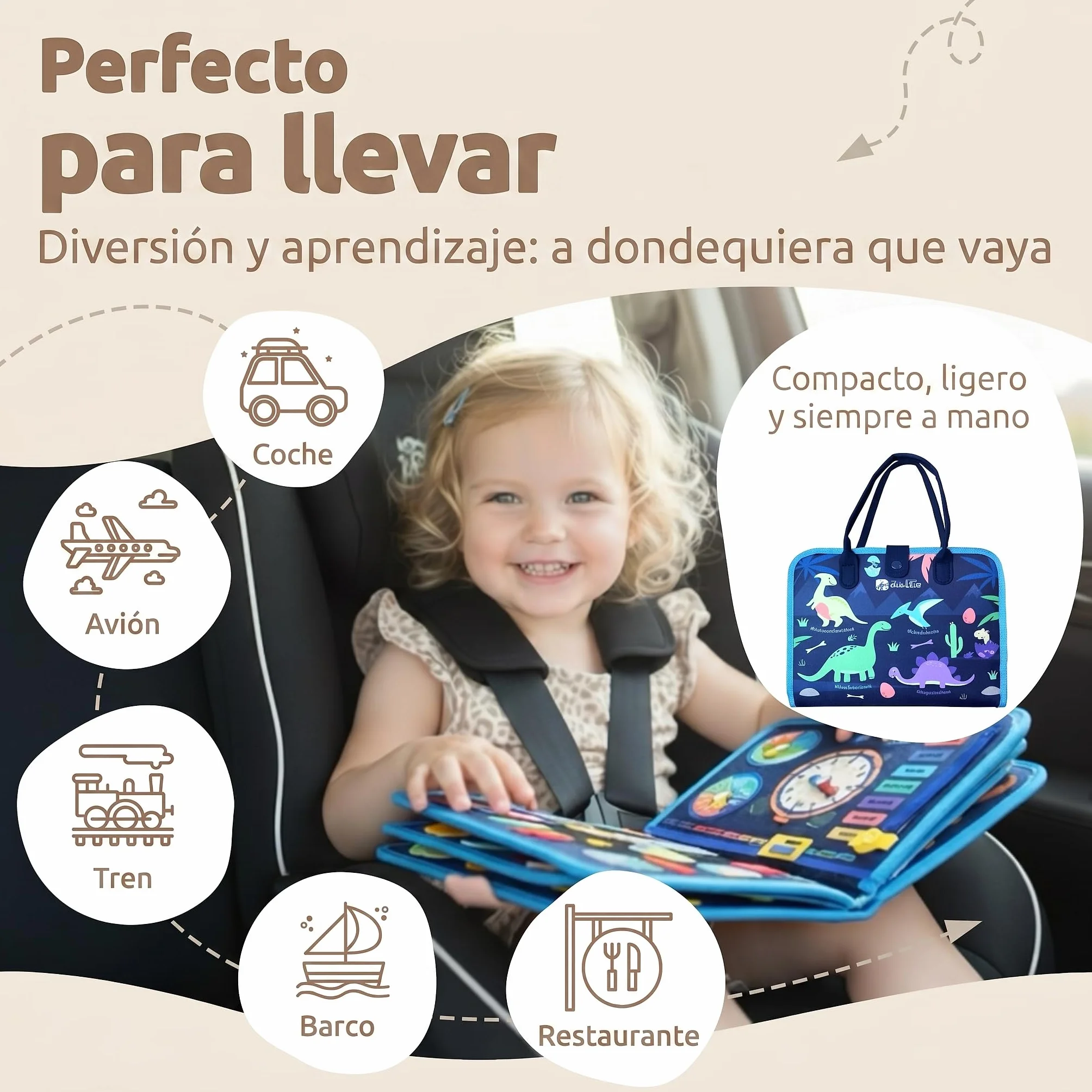 Mallie® Montessori Busy Board en Español para 1 2 3 años con Juego de rol y Marionetas – Busy Board, Libro Montessori 1 Año, Busy Book, Libro Sensorial Bebe 1 Año, Libro Montessori 2 Años