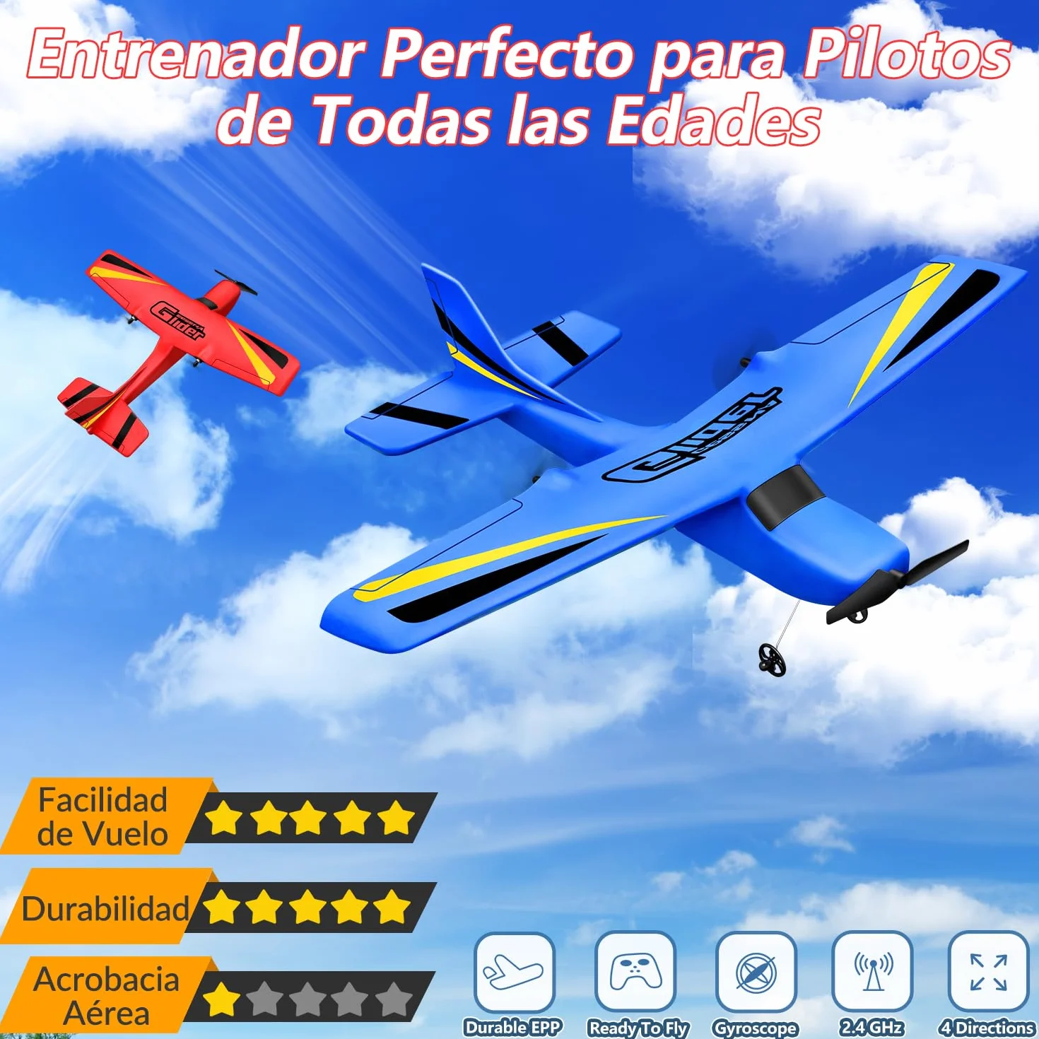 Avion RC 2 Canales Planeador Cessna 2.4GHz Control Remoto Listo para Volar