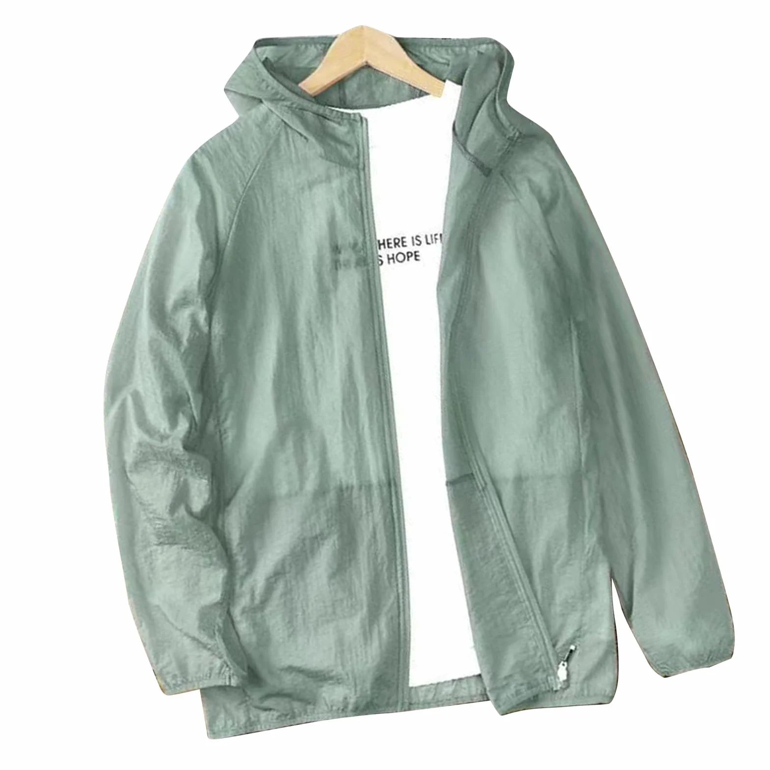 Tbest Chaqueta de Protección Solar UV para Hombres, Camisa Ligera Transpirable Manga Larga con Capucha