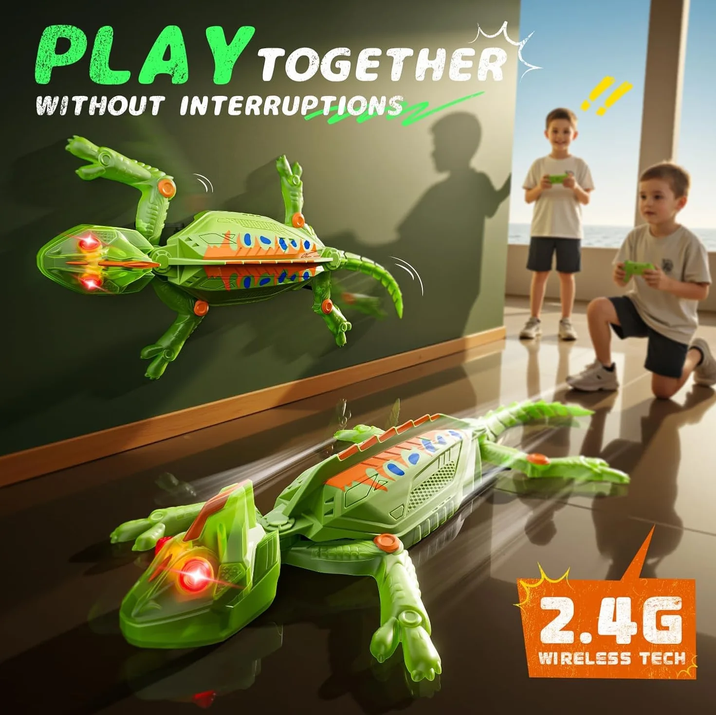 Euakee Recargable Camaleón Teledirigido, Lagarto Teledirigido con Ojos Led Luminosos, Lagarto Trepador de Paredes, JRegalos de Cumpleaños para Niños Niñas 3 4 5 6 7 8+ Años (A