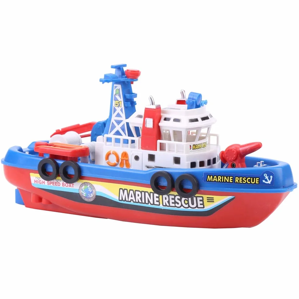 Barco de Juguete para Niños, Barco Rociador de Agua con Sonido y Luz de Flash para Diversión, Plástico Rojo/