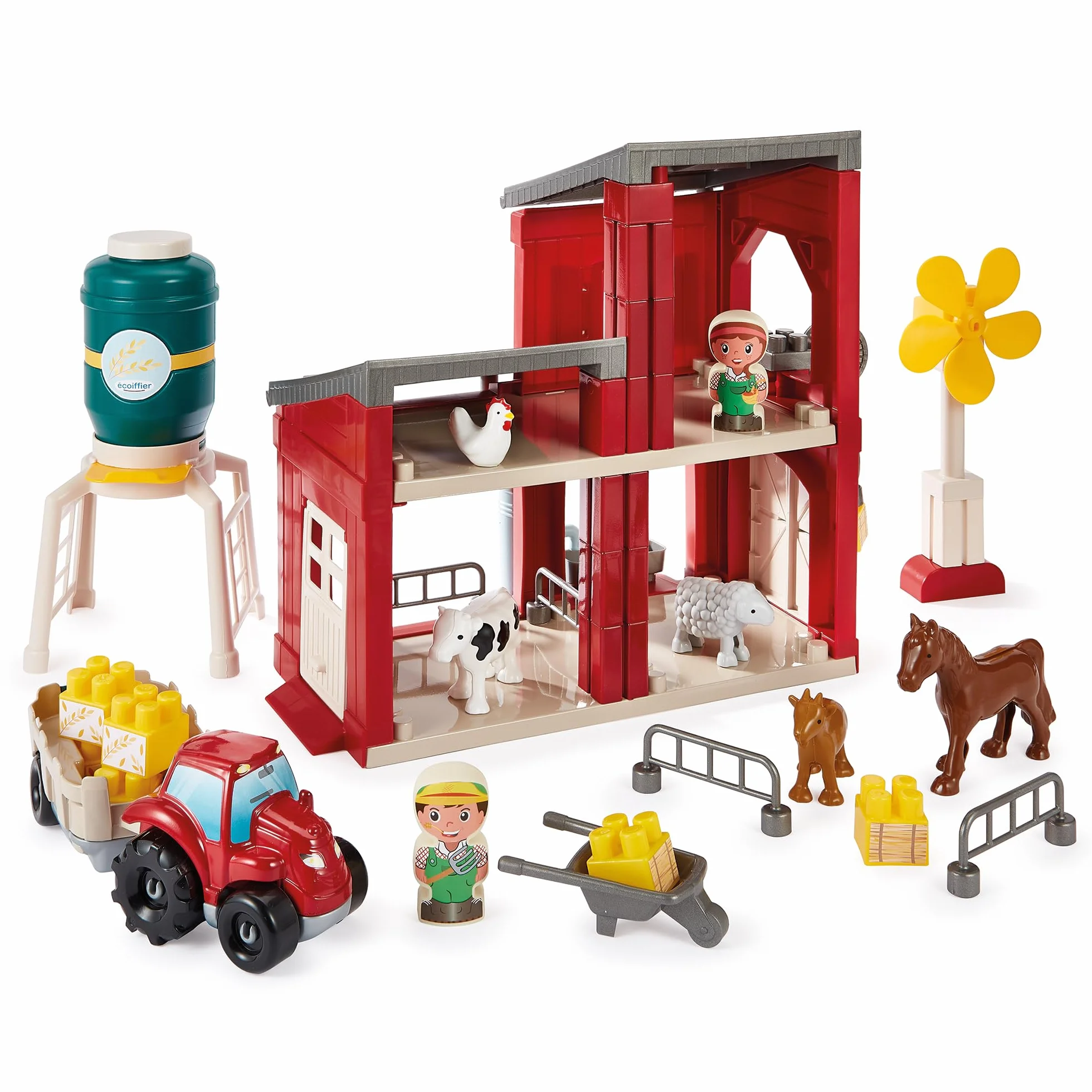 Ecoiffier Abrick Granja ecológica, Juego de construcción con Animales, Tractor, silo y Accesorios, con Paneles solares y aerogenerador, Juguete Educativo Desde 18 Meses (7900002979)