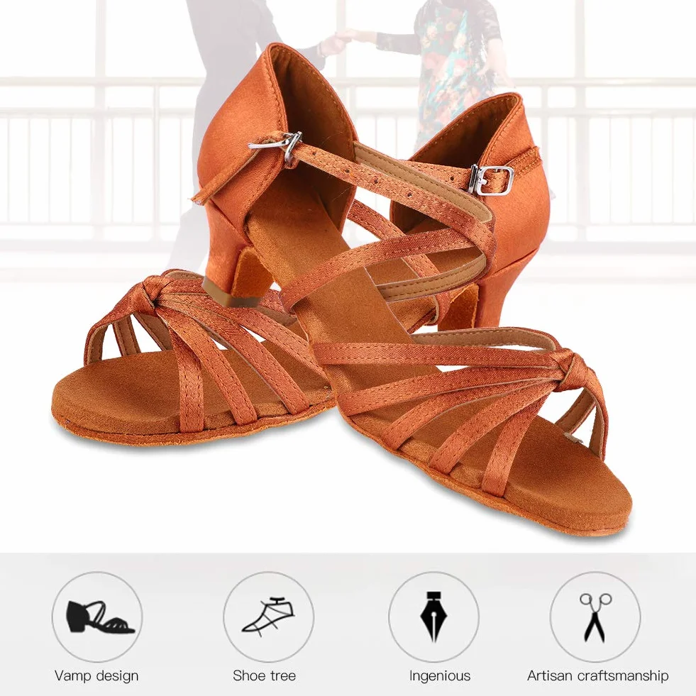 Mumisuto Zapatos de Baile Latinos para Niñas Tacón Alto 4 cm Marrón