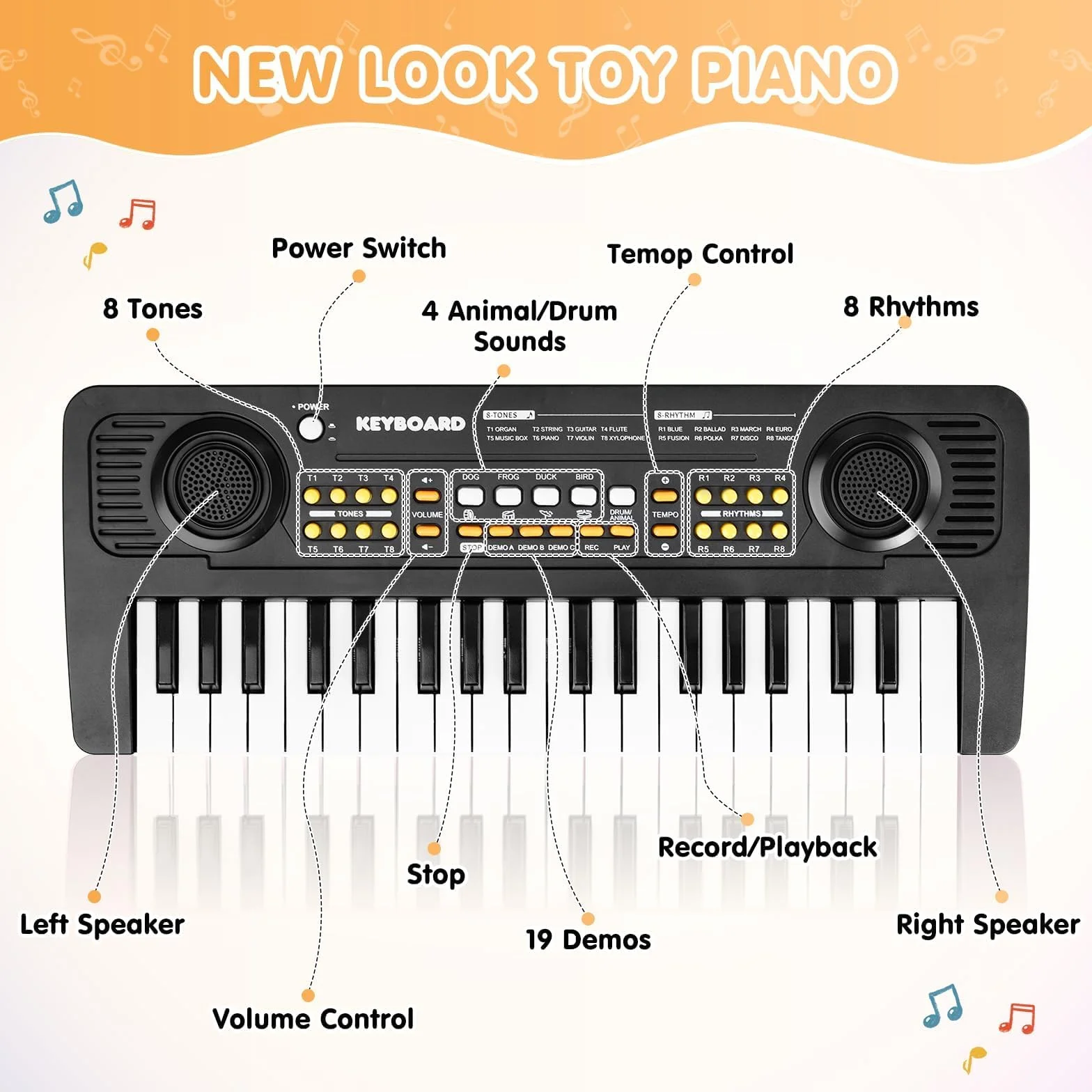 Infantil Piano Teclado 37 Teclas con Microfono Portátil Juguete Musical, Regalos Navidad Cumpleaños para 3 4 5 6 7 Años Principiante Niños y Niñas, Negro