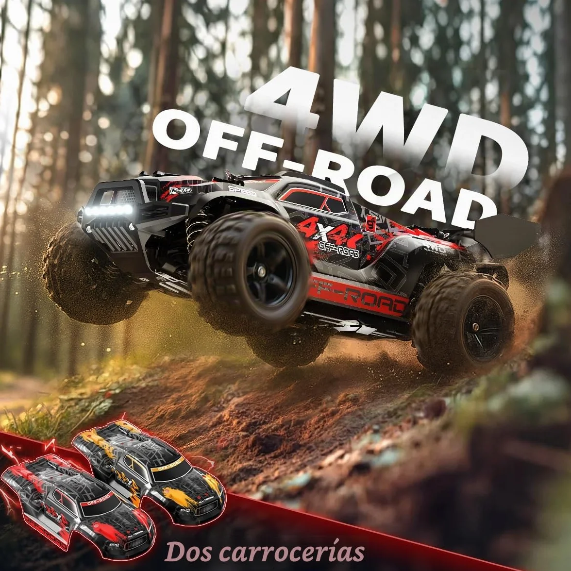Coche teledirigido 4x4 Todoterreno 1:18 con Doble batería 1500 mAh, Velocidad 36 km/h, Dos carrocerías, con 2 carrocerías en Distintos Colores,Regalo Ideal para niños y Adultos