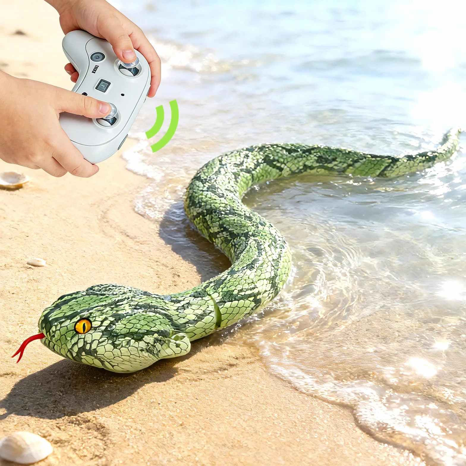 HILKKET Serpiente Teledirigida, Serpiente pitón Teledirigida de 64 cm, Juguete eléctrico de Serpiente para Tierra y Agua a 5 km/h, Juguete Impermeable para Piscina, Juguete Acuático para Niños
