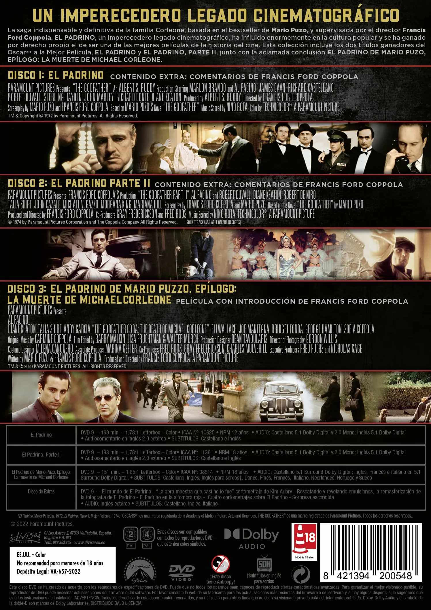 El Padrino (The Godfather) Trilogia 50 Aniversario DVD 4 Discos