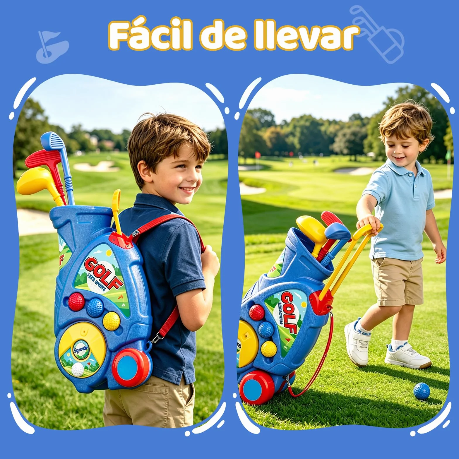 Naxudcoo Juguetes Niños 2 3 4 Año: Juego de Golf con Carrito Mejorado y Correa para Hombrero, Juguete Educativo para Interior y Exterior, Regalo Ideal para Cumpleaños, Navidad (Azul)