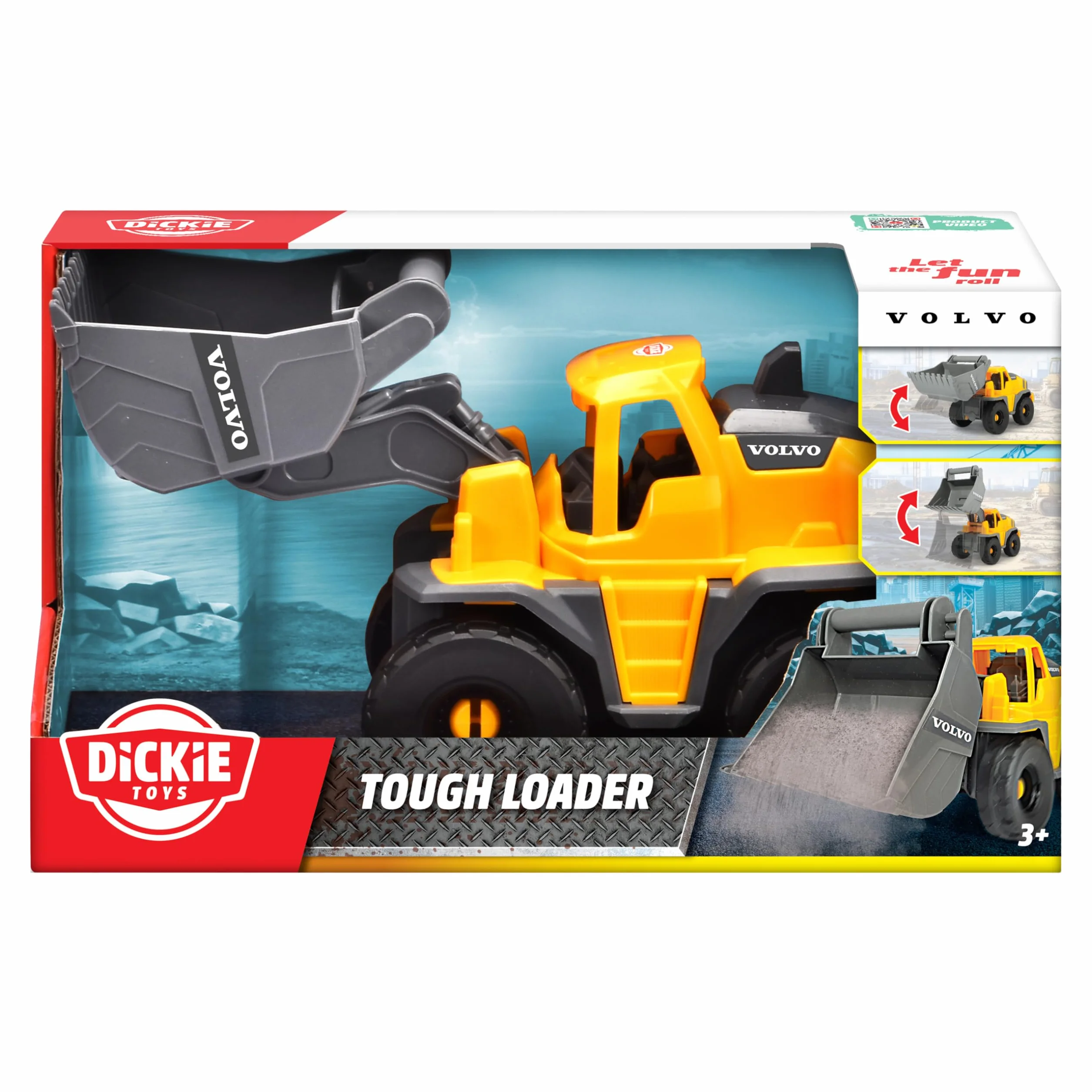 Dickie, Volvo FMX Pala Excavadora 26 cm con Rueda Libre, Pala Frontal móvil Manual, cucharón Grande inclinable, Cabina Abierta, Licencia Volvo, 3 años (203724010)