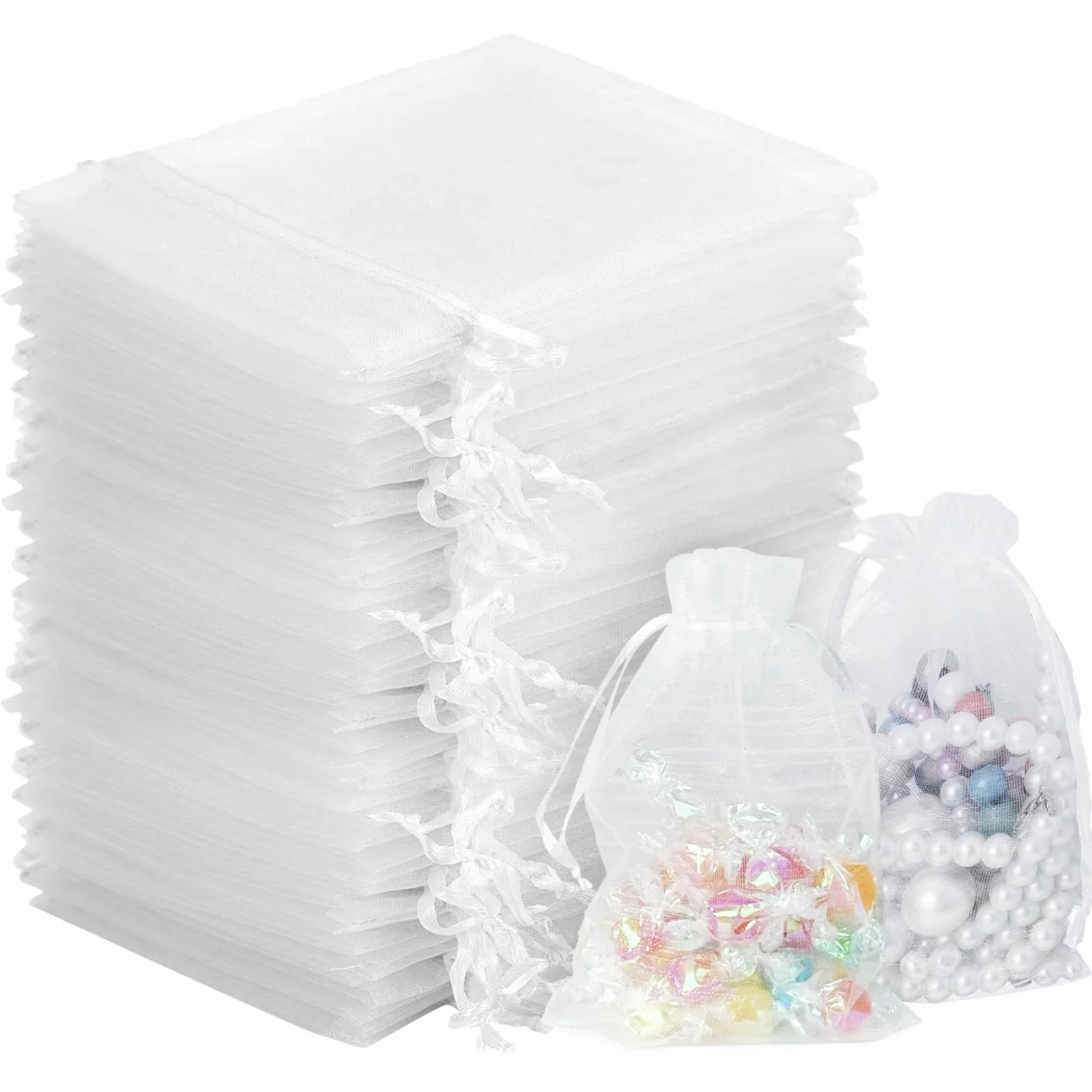 120 Piezas Bolsas de Organza 10x15 CM, Blancas Bolsitas de Tela Pequeñas con Cordóm, Bolsa Organza de Lavanda, Regalo, Joyas, Boda Favores, Caramelos para Festivales Fiestas Bodas Navidad