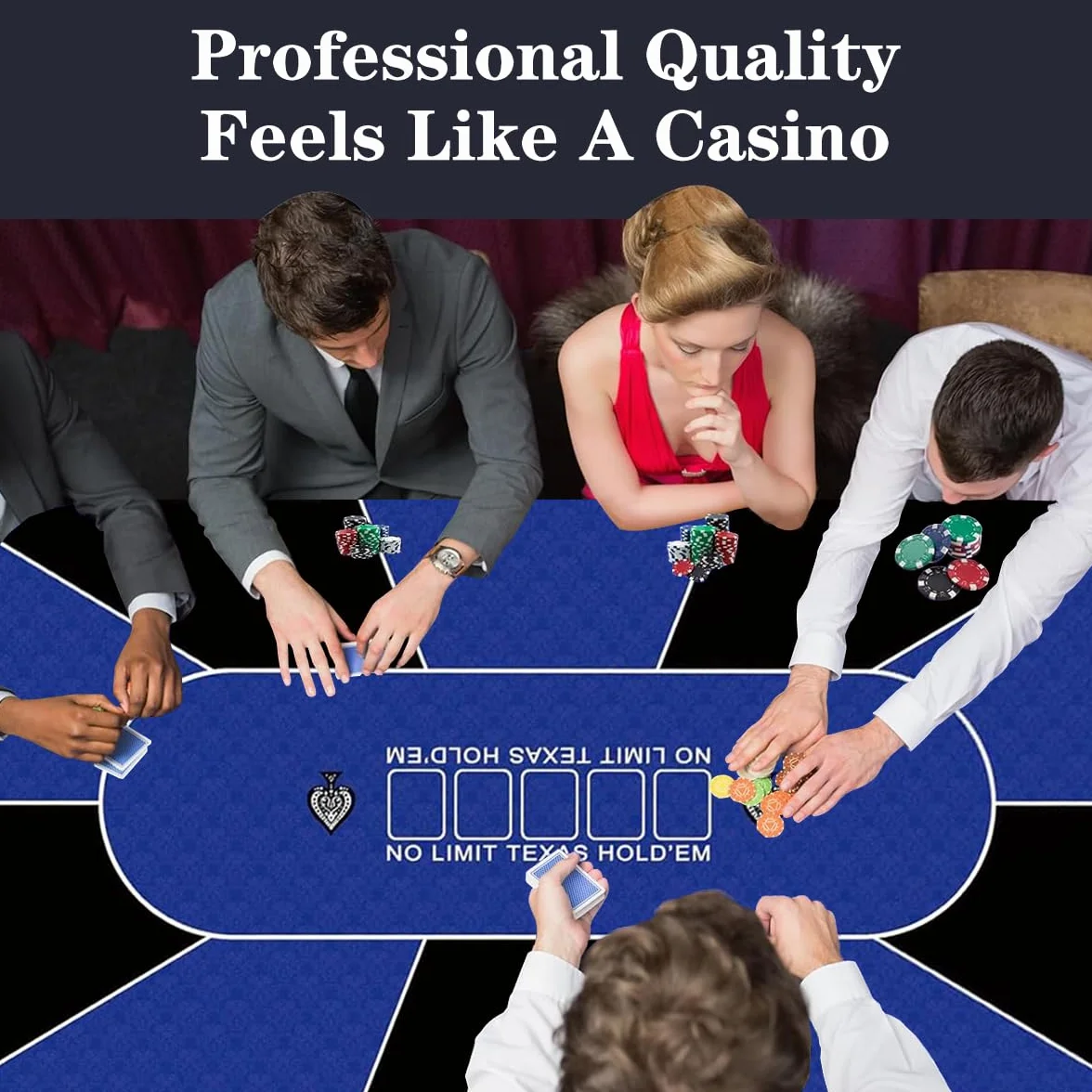 Alfombrilla de póquer profesional 180x90 cm 8 jugadores Texas Hold'em goma portátil con bolsa