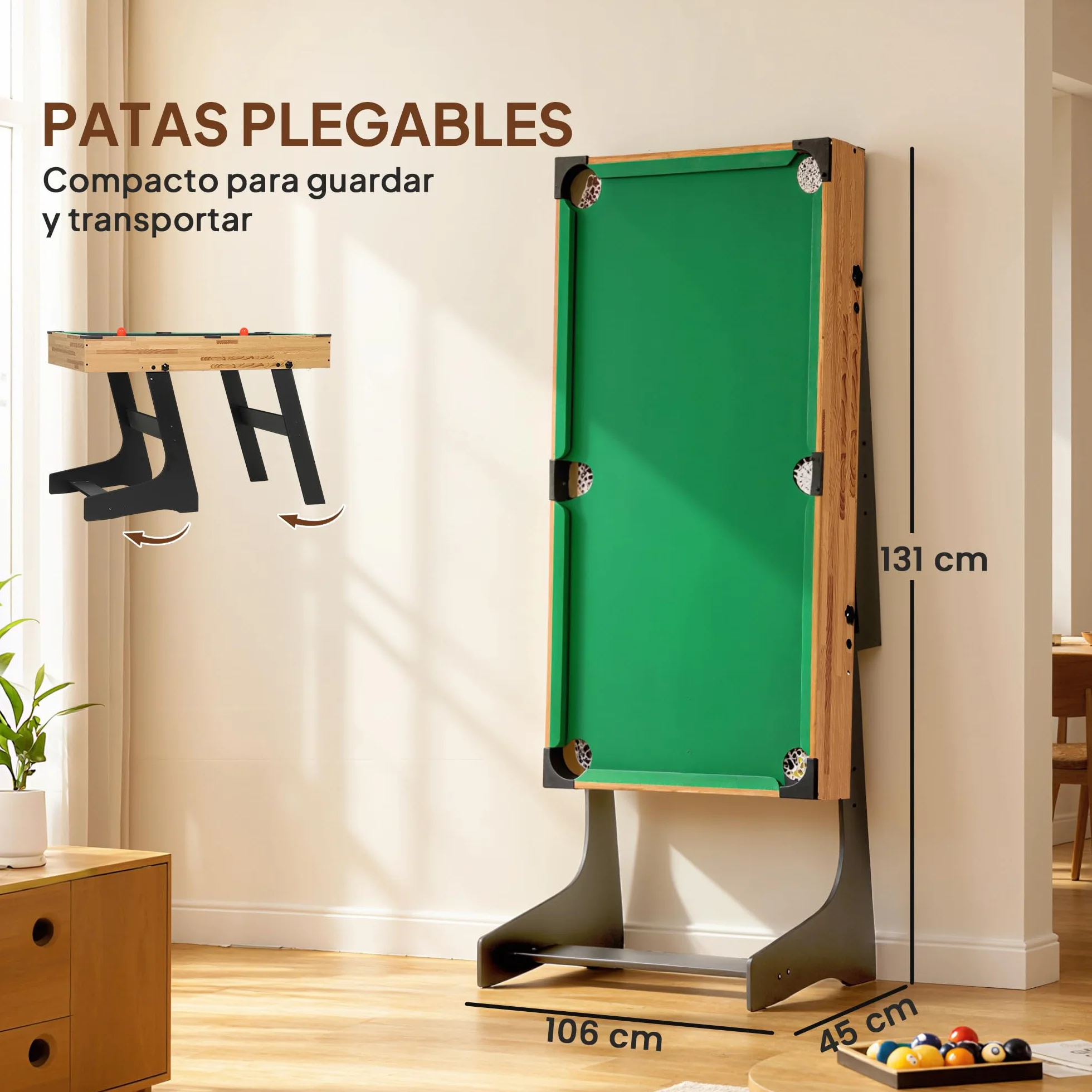 SPORTNOW Mesa Multijuegos Plegable 13 en 1, Mesa de Juego con Futbolines para Niños, Billar, Ping-pong, Hockey, Ajedrez, Damas, Backgammon y Accesorios, Diversión Familiar para Adultos y Niños Natural