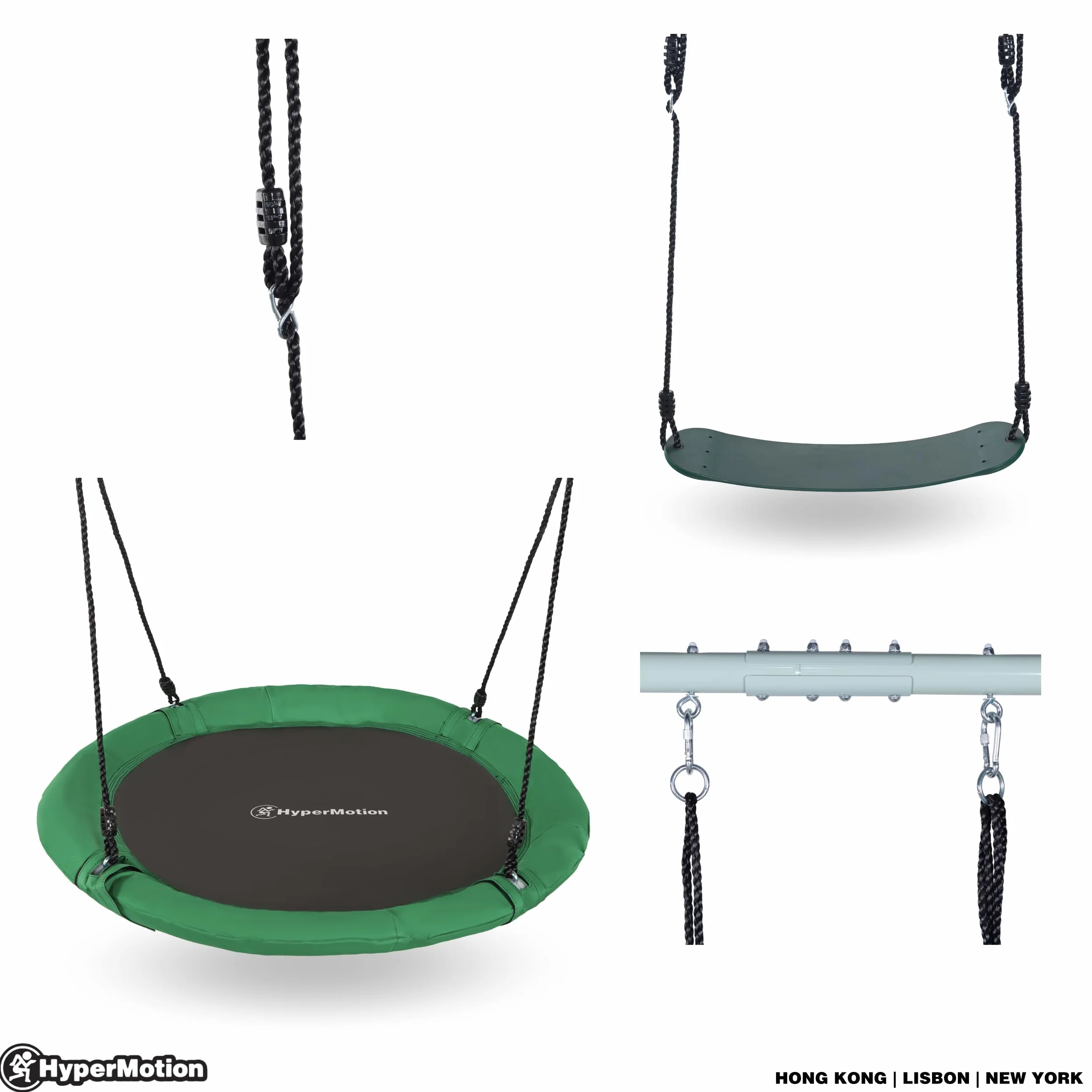 HyperMotion Columpio Infantil Doble para Jardín Exterior - Asiento y Nido de Cigüeña Ajustable con Estructura en A - para 2-3 Niños, Carga 200kg, Resistente UV