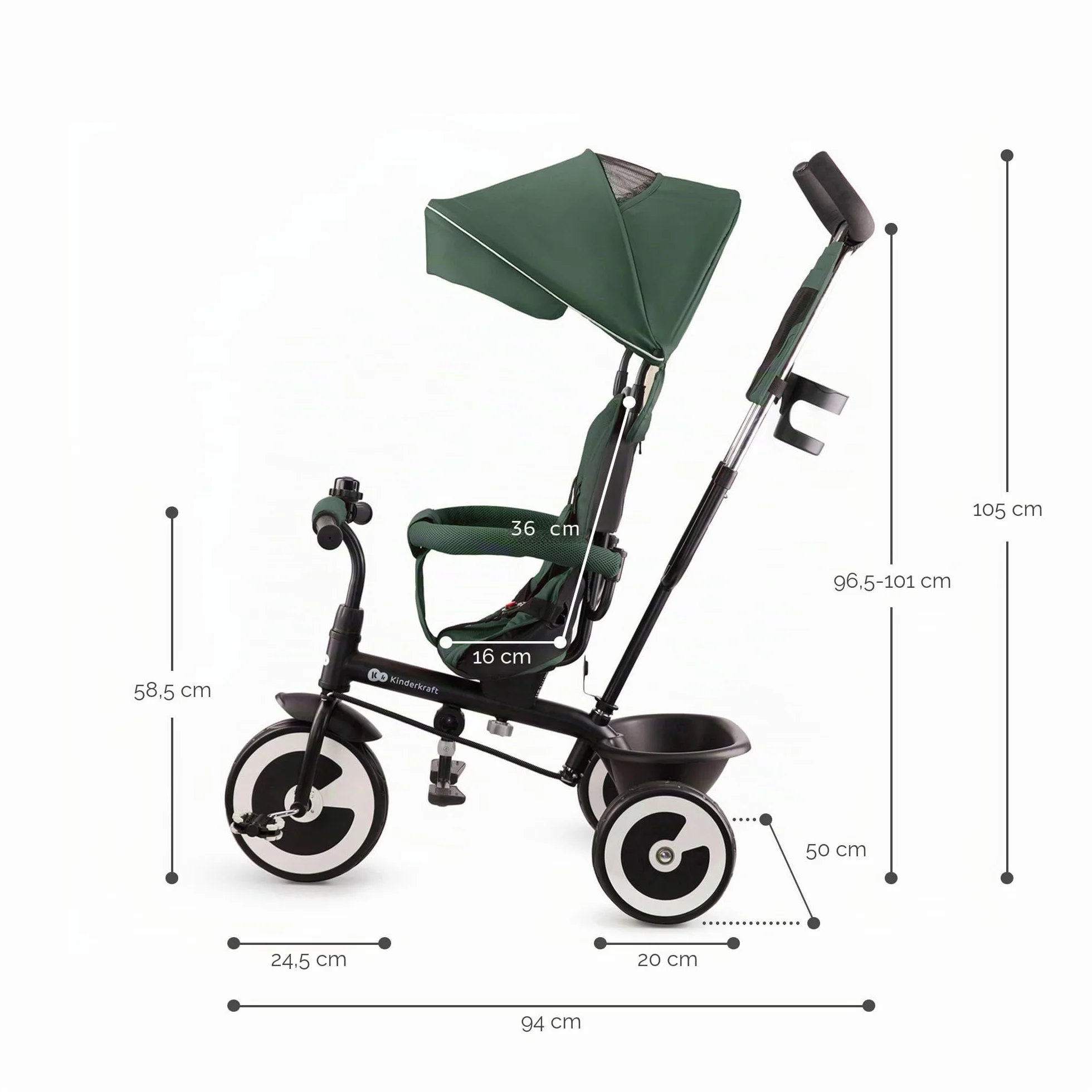 Kinderkraft Aston Triciclo Evolutivo, Bicicleta Sin Pedales, Bicicleta Bebe, para Niños, Cinturón, con Accesorios, Portavasos, Cesta, 9 Meses a 25 kg, Verde