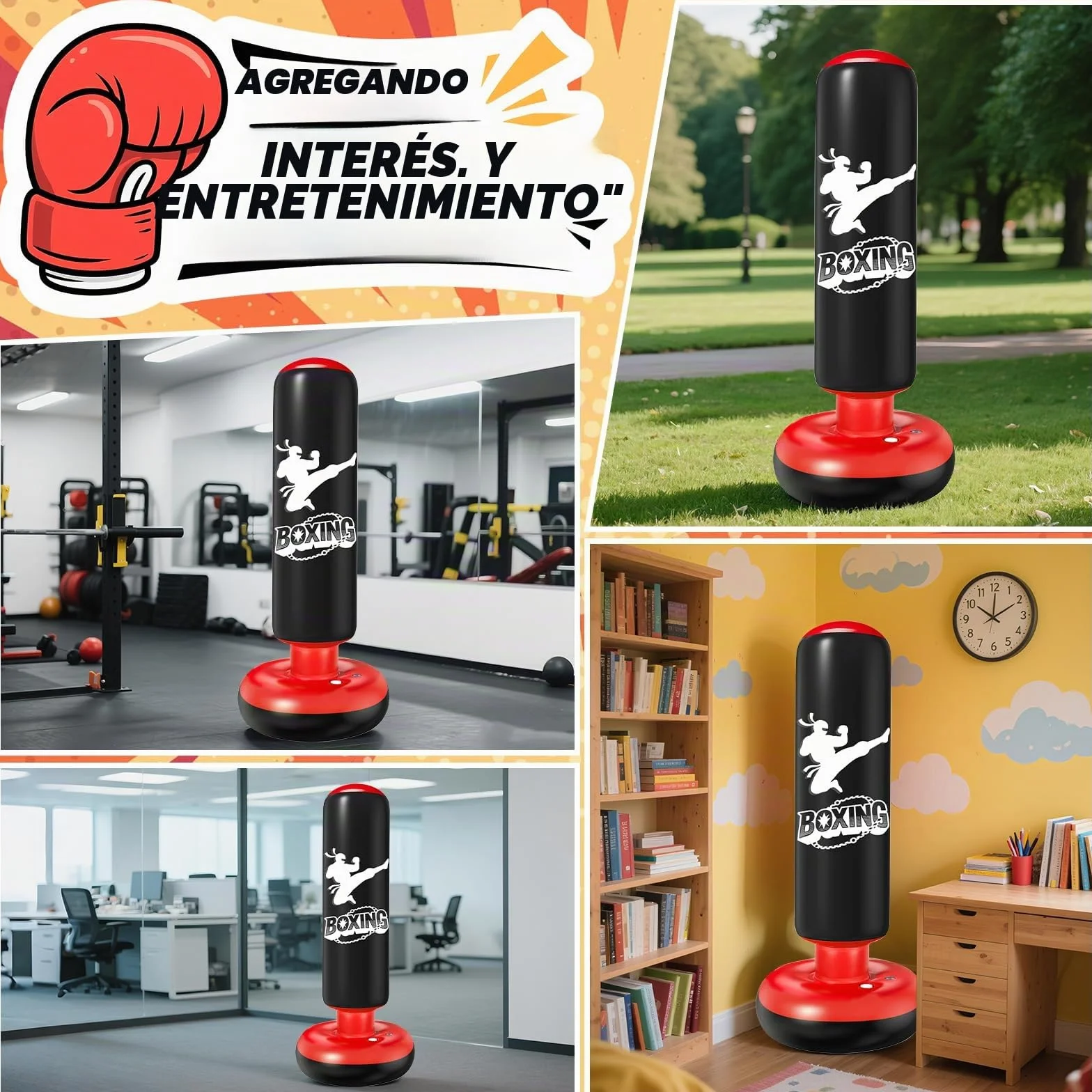 Saco de Boxeo Niños 160cm Bolsa Inflable con Guantes y Bomba para MMA Taekwondo