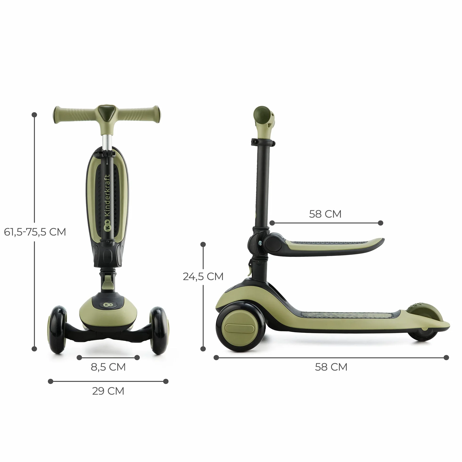 Kinderkraft Halley Patinete 2 en 1 Ajustable Triciclo 3 Ruedas LED Verde